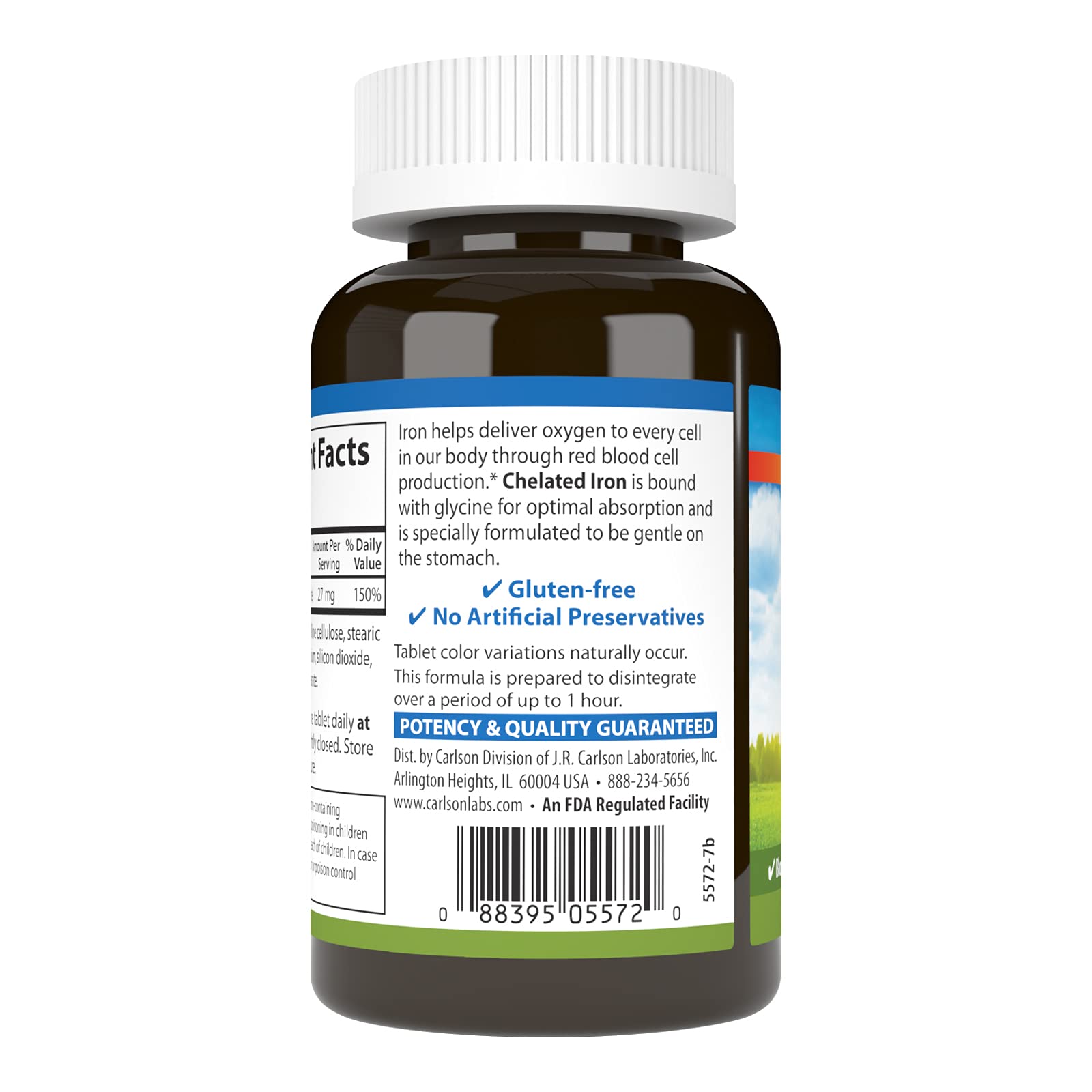 Carlson Labs Chelated Iron 27mg Supplement - 250 Easy-to-Swallow Tablets for Iron Deficiency & Energy Support - Daily Immune & Blood Health Booster for Men & Women