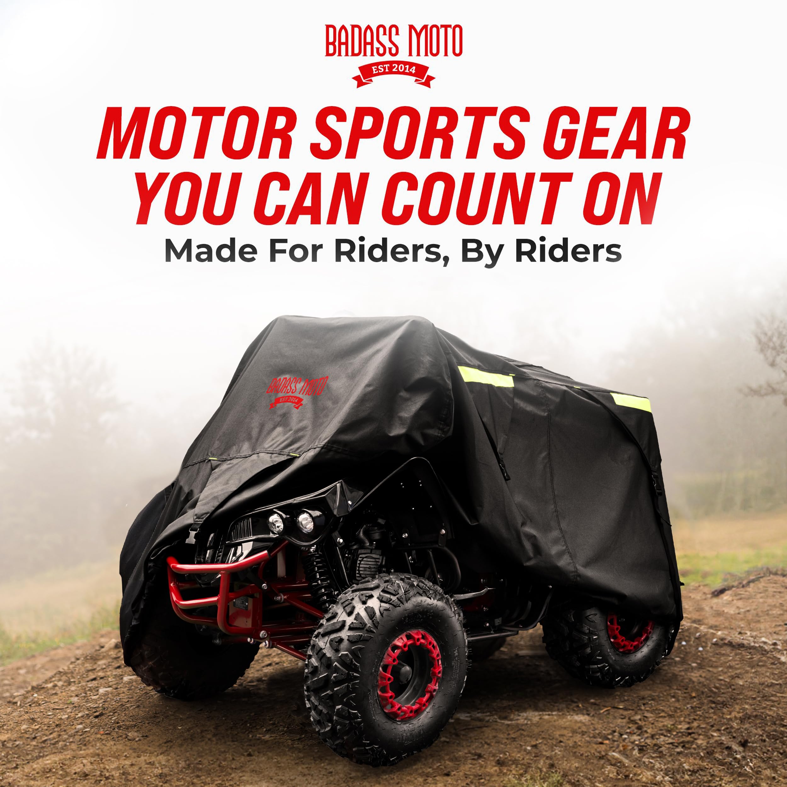 Badass Moto ATV Cover - Heavy Duty Waterproof Outdoor Protection with Rip-Resistant & Night-Reflective Design - Universal 4 Wheeler Cover with Easy-Access Zipper & Ventilation - Perfect for ATV, UTV, Quad Bike Accessories (95