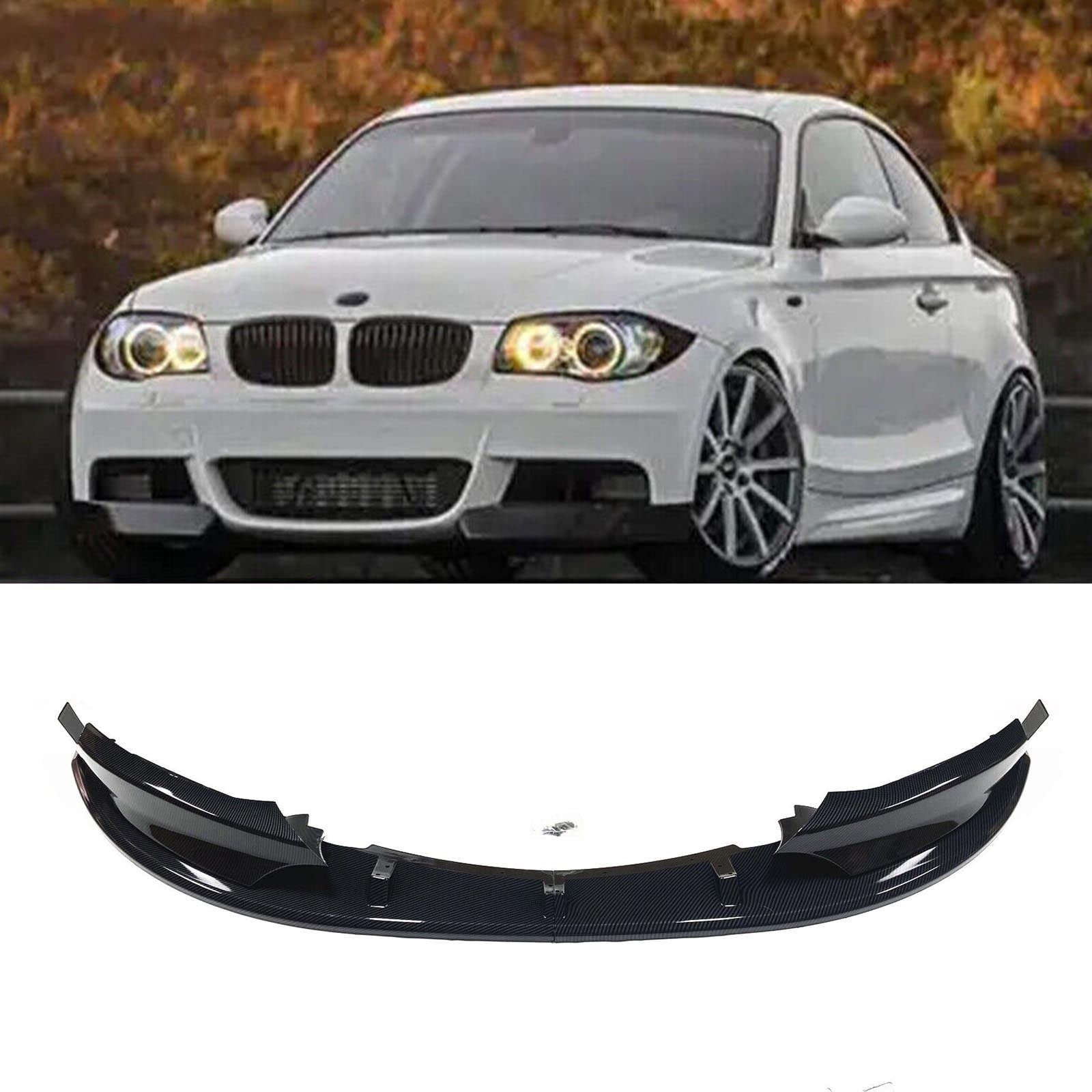 BMW E82 128i 135i M Sport Front Bumper Lip Splitter - ABS Painted Carbon Fiber Style Chin Extension (4Pcs) - Perfect for 2007-2013 Models - Enhances Aerodynamics & Sporty Look for Street Racing & Car Shows