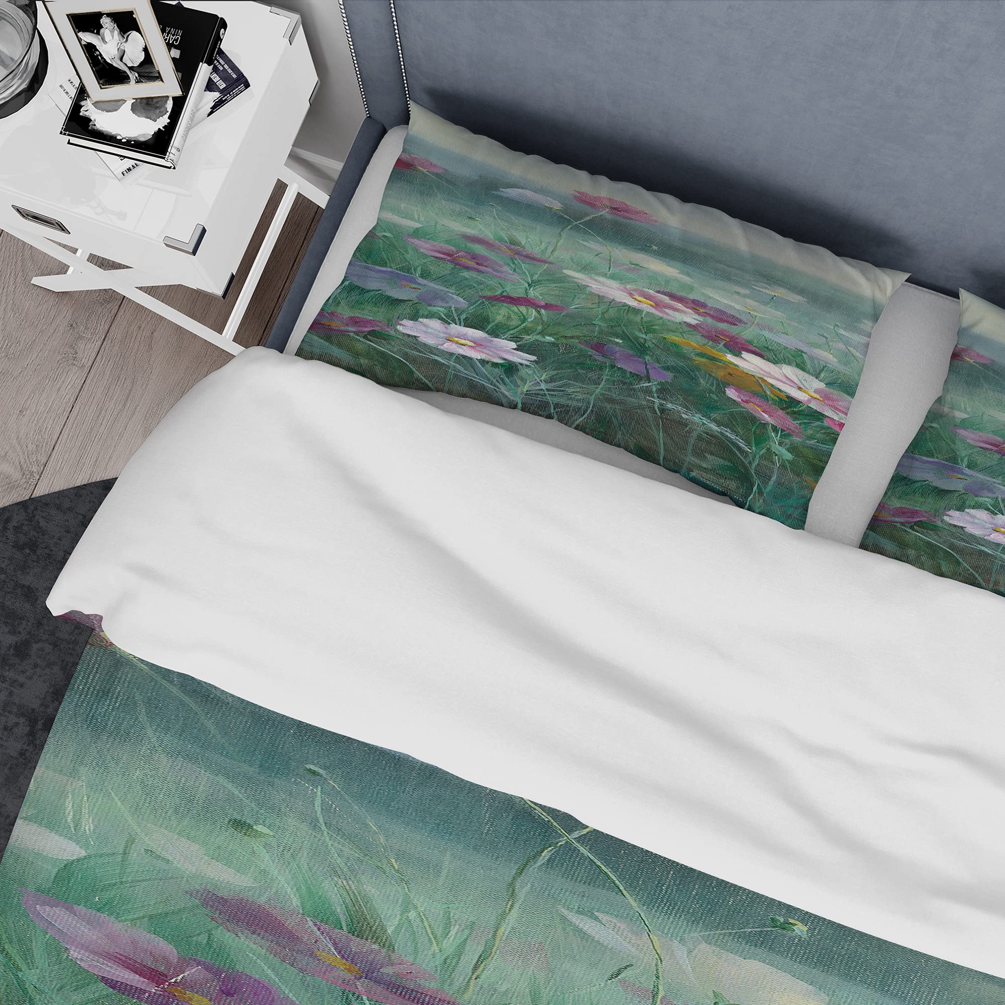 DesignQ Cosmos at Dawn II Traditional Blue Floral Duvet Cover Set - Twin Size, 3-Piece All Season Bedding Set for Cozy Home Decor, Perfect for Guest Rooms & Master Bedrooms