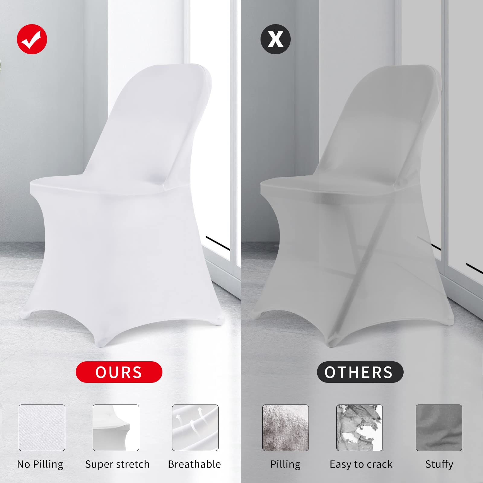 HAINARverS 10-Pack Stretch Spandex Washable Chair Covers for Wedding, Party, Banquet, Birthday & Conference - Elegant White Fabric Seat Covers Perfect for Indoor/Outdoor Events & Home Decor