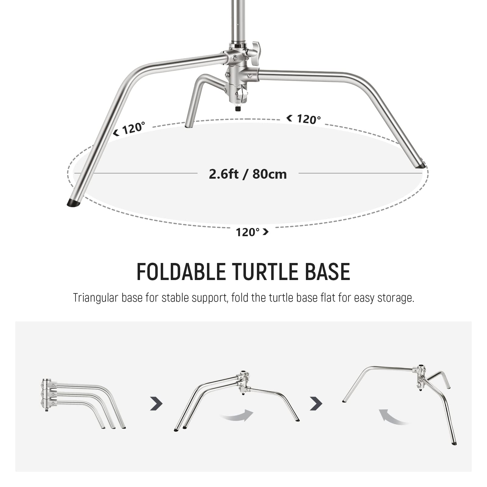 NEEWER Professional C Stand with Boom Arm - 100% Stainless Steel Heavy Duty Photography Light Stand, 10.8ft Max Height with Air Cushion & 4.2ft Holding Arm for Studio Lighting, Softbox, Reflector - Perfect for Photography Studios, Video Production, and Film Sets