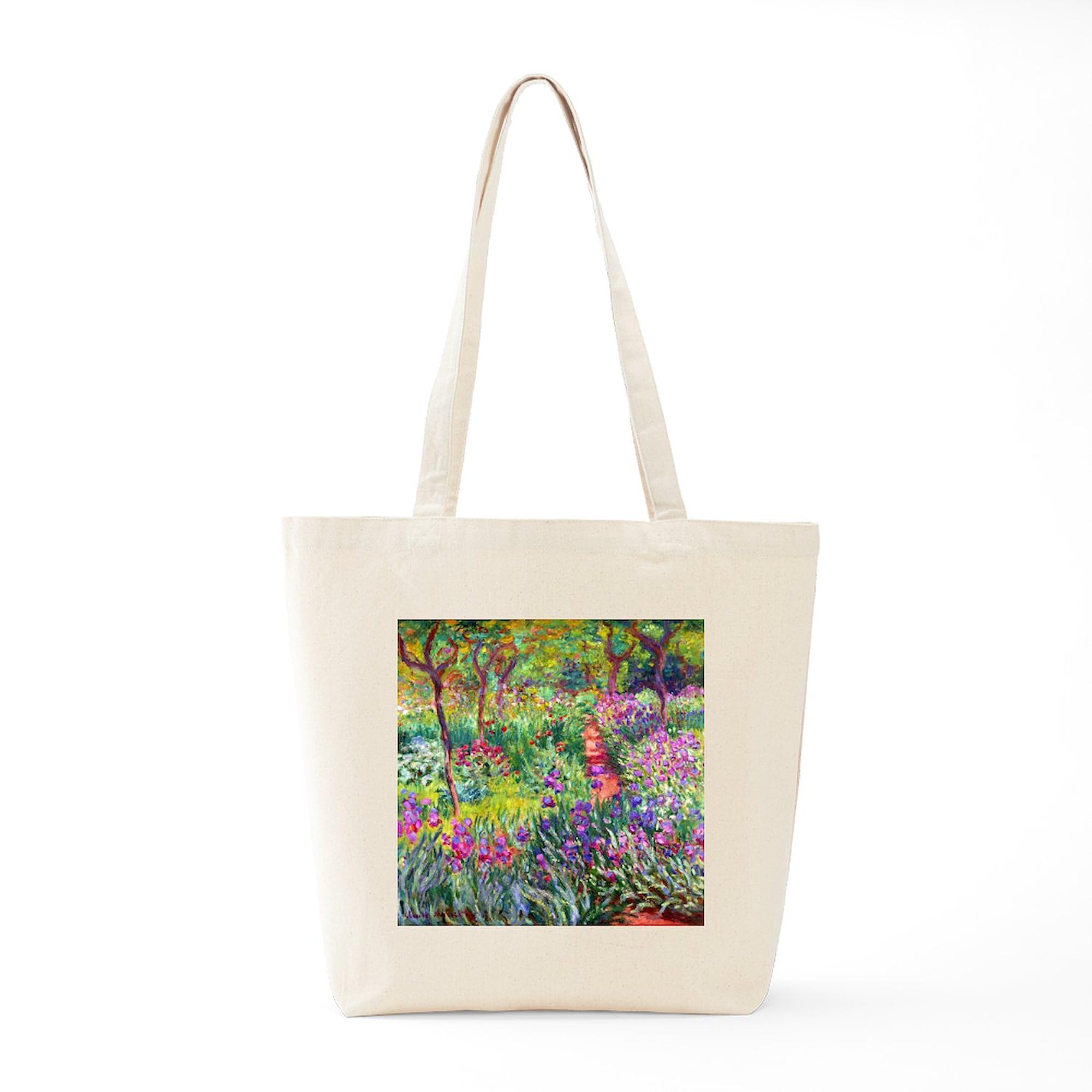 Claude Monet Iris Garden Tote Bag - Natural Canvas Reusable Shopping Bag for Women, Eco-Friendly Grocery Tote for Farmers Market, Beach & Daily Use
