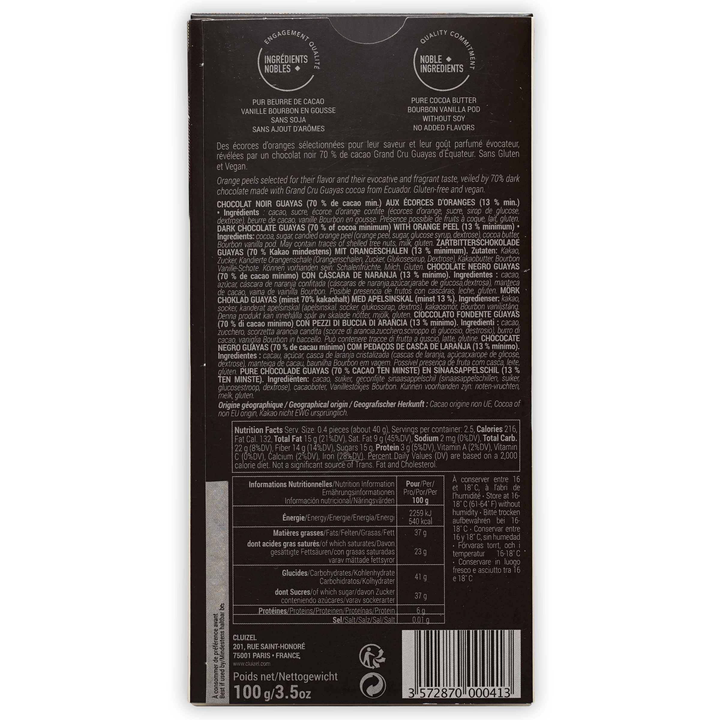 Michel Cluizel 70% Dark Chocolate with Orange Peels - Gourmet Baking & Dessert Ingredient, Perfect for Gift Giving & Special Occasions