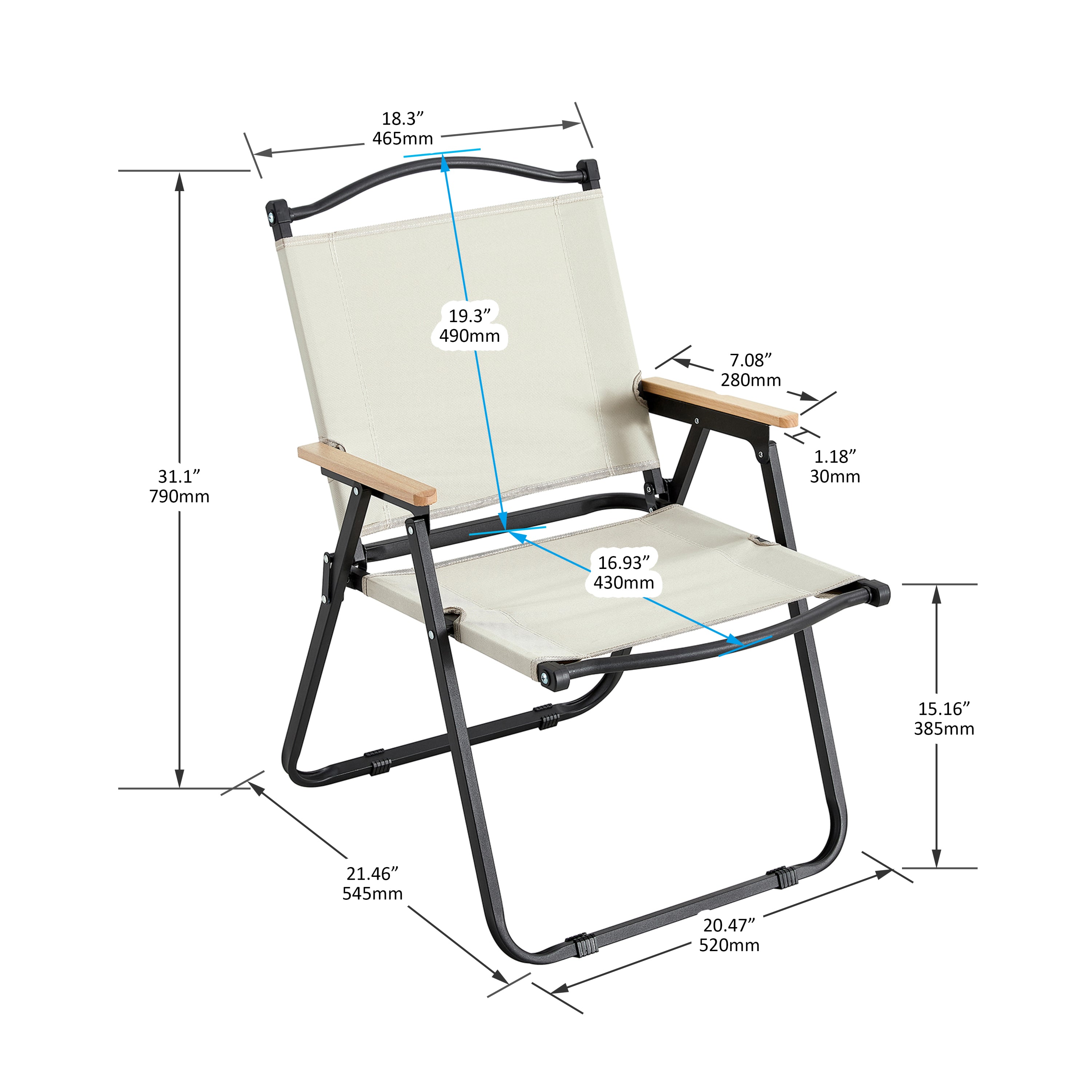 Portable Folding Camping Chair for Outdoor & Indoor Use - Lightweight, Durable, Beige - Perfect for Beach, Picnic, Backyard, BBQ, Party, Patio, and Travel