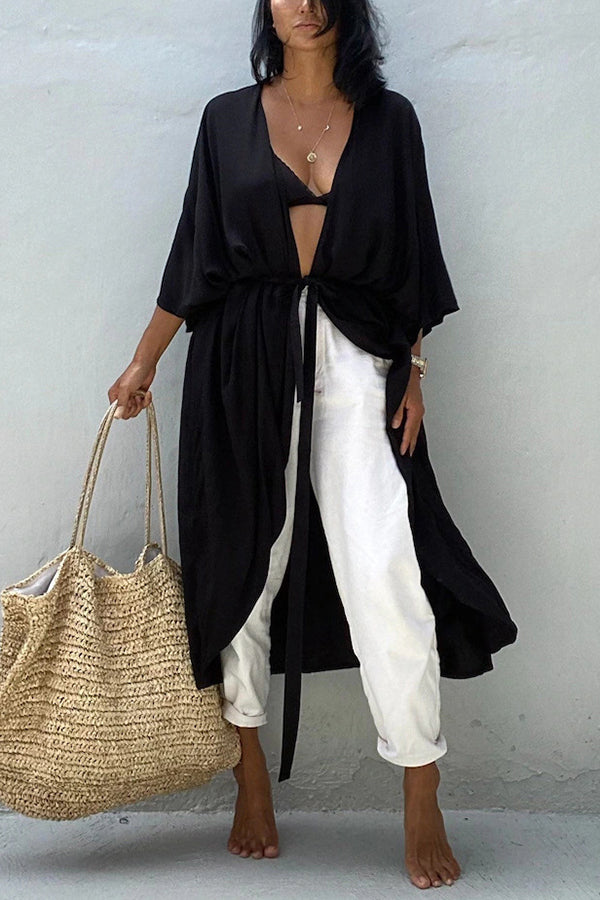 Lightweight Solid Color Kimono Beach Cover Up for Women - Summer Venice Style Swimwear Cover-Up, Perfect for Pool, Beach, and Vacation Outfits