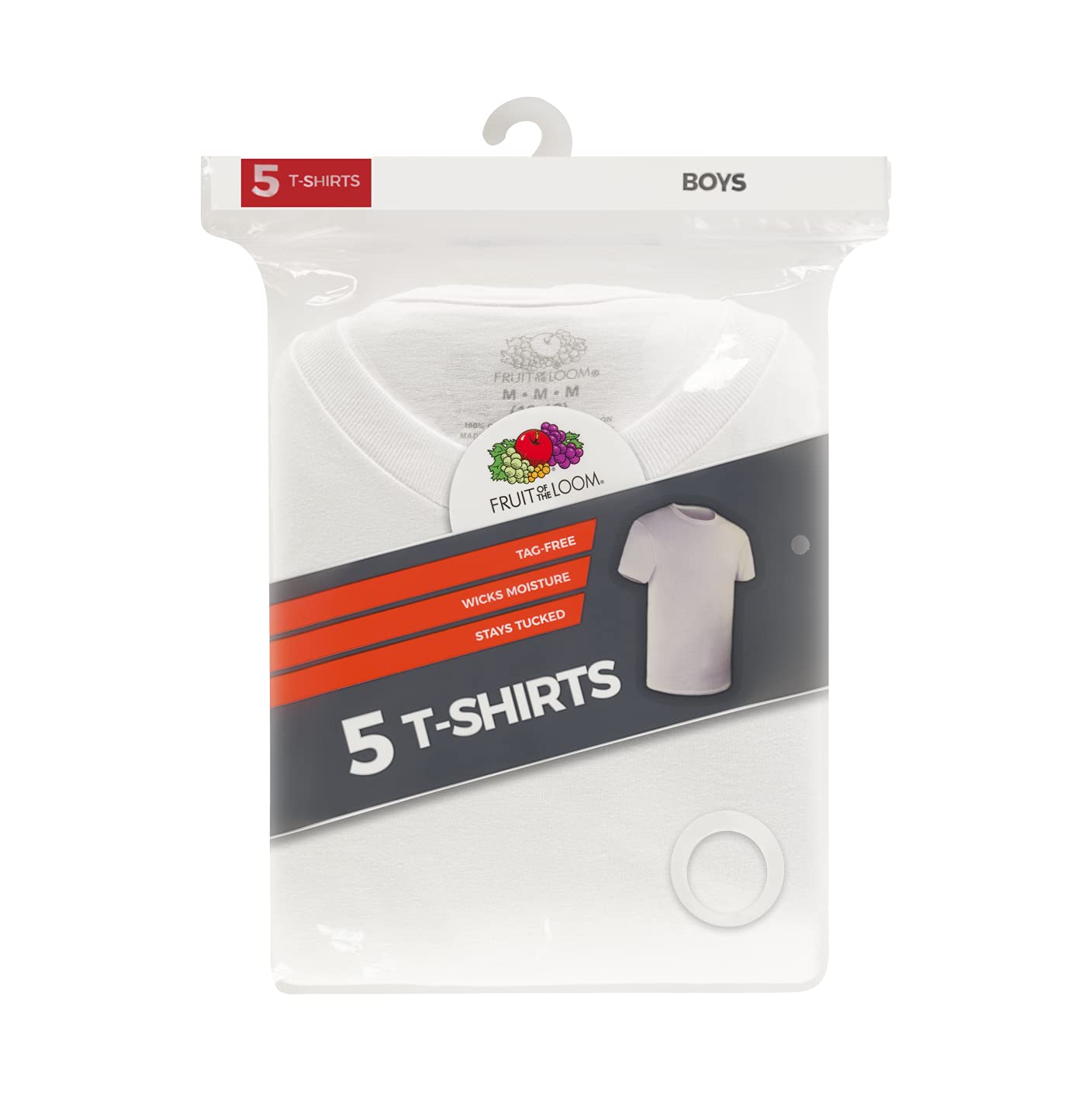 Fruit of the Loom Boys White Crew Neck T-Shirts 5 Pack - Soft Cotton Short Sleeve Tees for Everyday Wear, School & Play