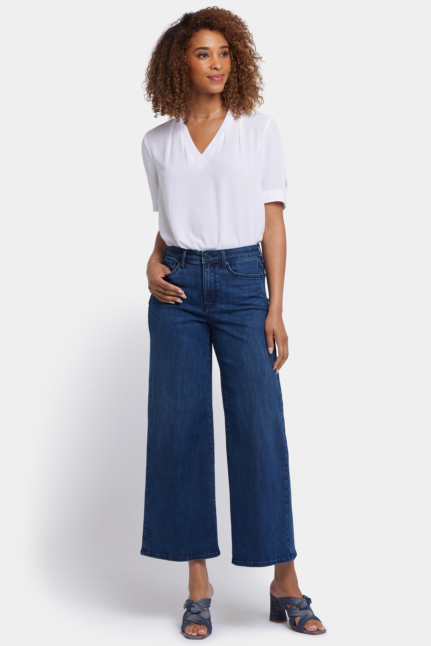 Brodi Women's Wide Leg Ankle Jeans - High Waisted Stretch Denim Pants in Ibiza Blue Wash | Casual Chic Outfit for Streetwear & Everyday Wear