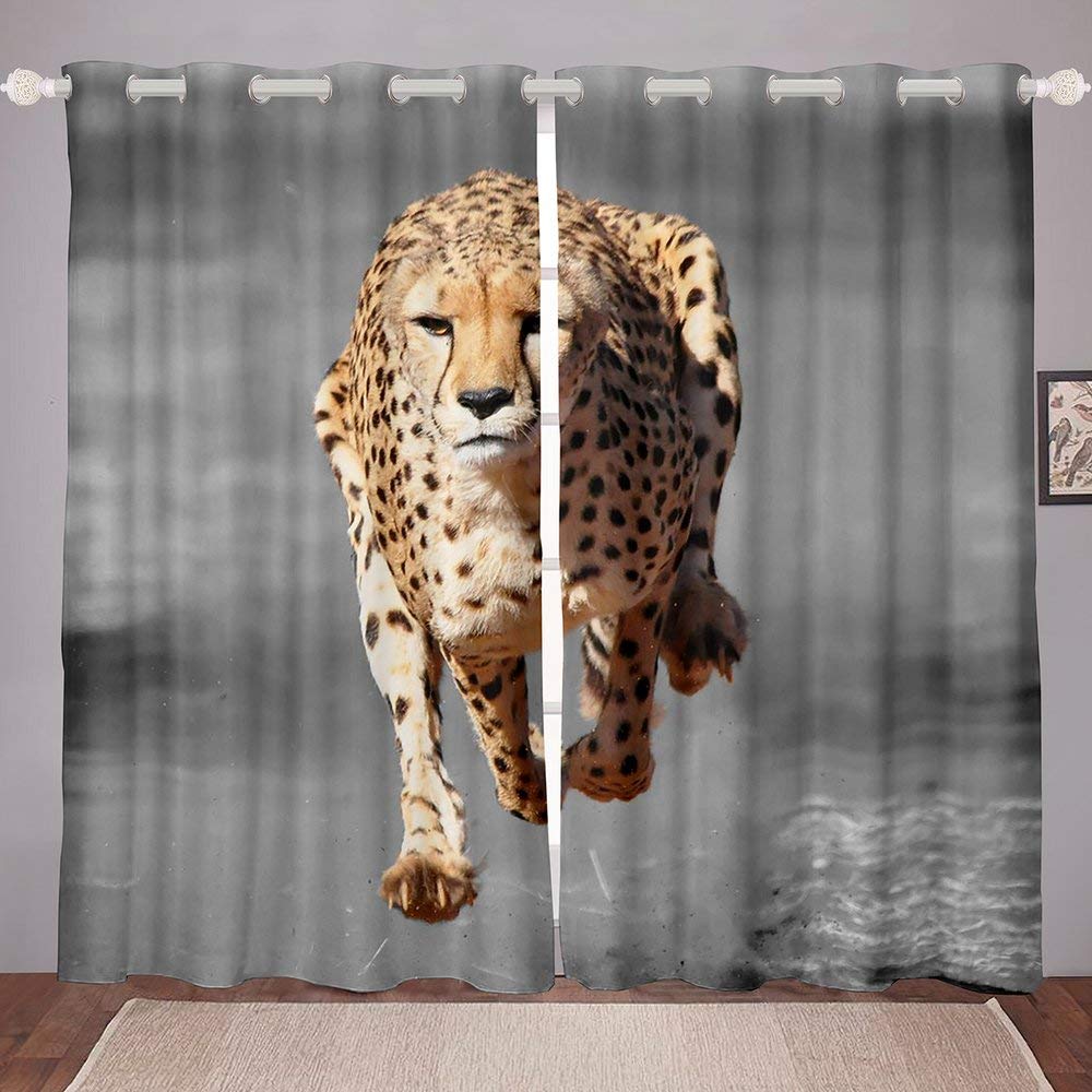 3D Leopard Print Curtains - Cheetah Animal Pattern Window Drapes for Bedroom, Living Room & Kids Room Decor | African Wildlife Theme Modern Window Treatments | Brown Blackout Curtains 42x63 Inches | Perfect for Jungle Safari Nursery, Teen Room or Home Theater Design
