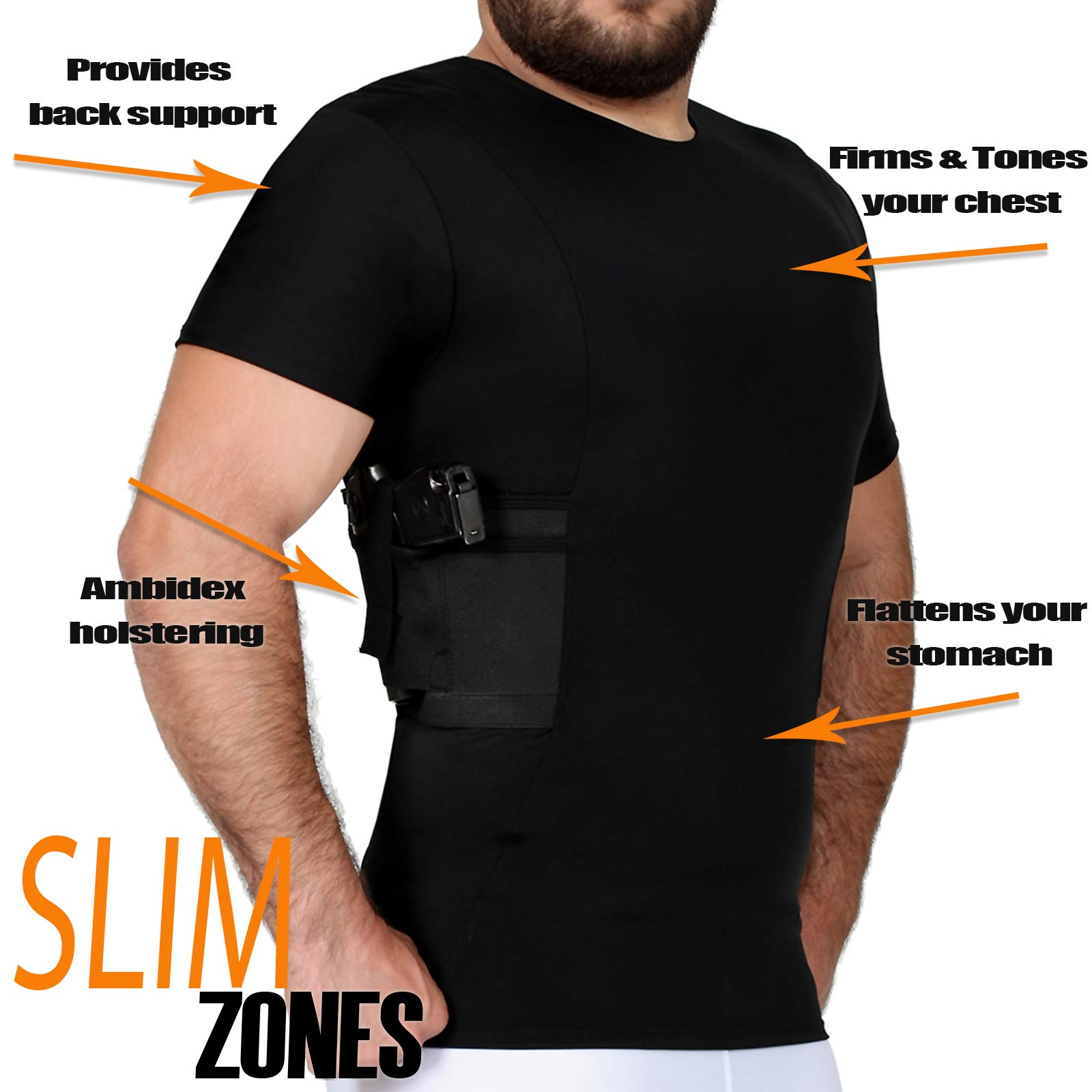 USA Made Men's Concealed Carry Holster - Slimming Compression Undershirt for Concealed Gun Carry | Perfect for Everyday Wear, Travel & Tactical Use