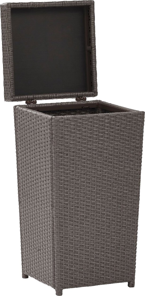 Crosley Palm Harbor Grey Outdoor Wicker Trash Bin - Weather-Resistant Patio & Garden Waste Basket for Deck, Poolside & Backyard Use