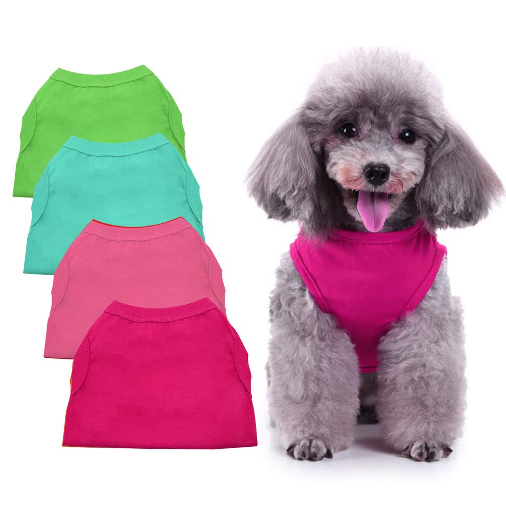 Chol&Vivi 4-Pack Blank Dog T-Shirts for Extra Small, Small, Medium, Large & XL Puppies - Soft Cotton Pet Clothes for Daily Wear, Grooming, Photos & Special Occasions