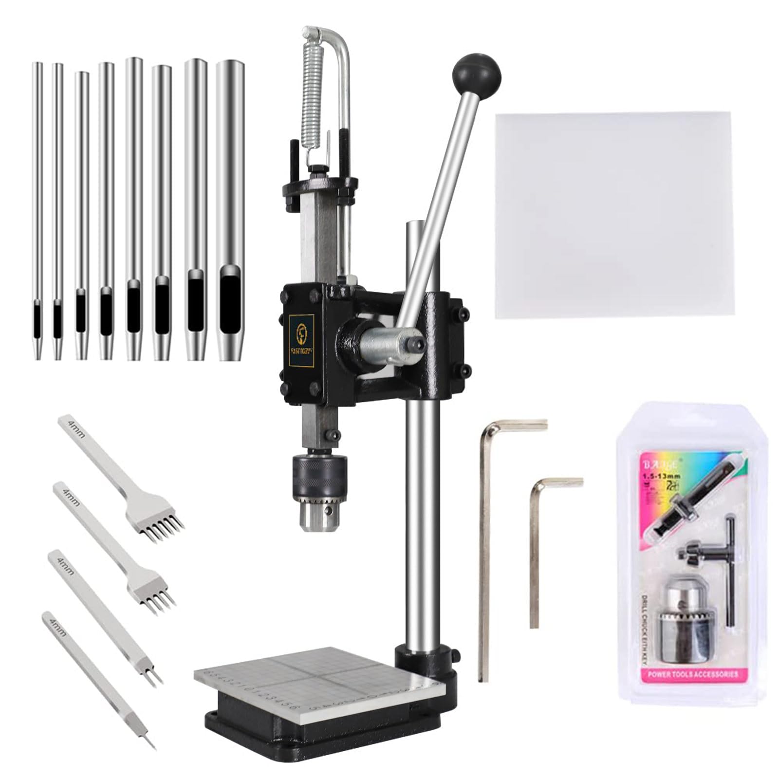 Professional Leather Hole Punch Tool Set - Manual Hand Press Punching Machine with Chuck, PP & Aluminum Plates for DIY Craft, Leatherworking, Belts & Accessories (Style D) - Perfect for Leather Crafting, Shoe Repair & Bag Making Projects