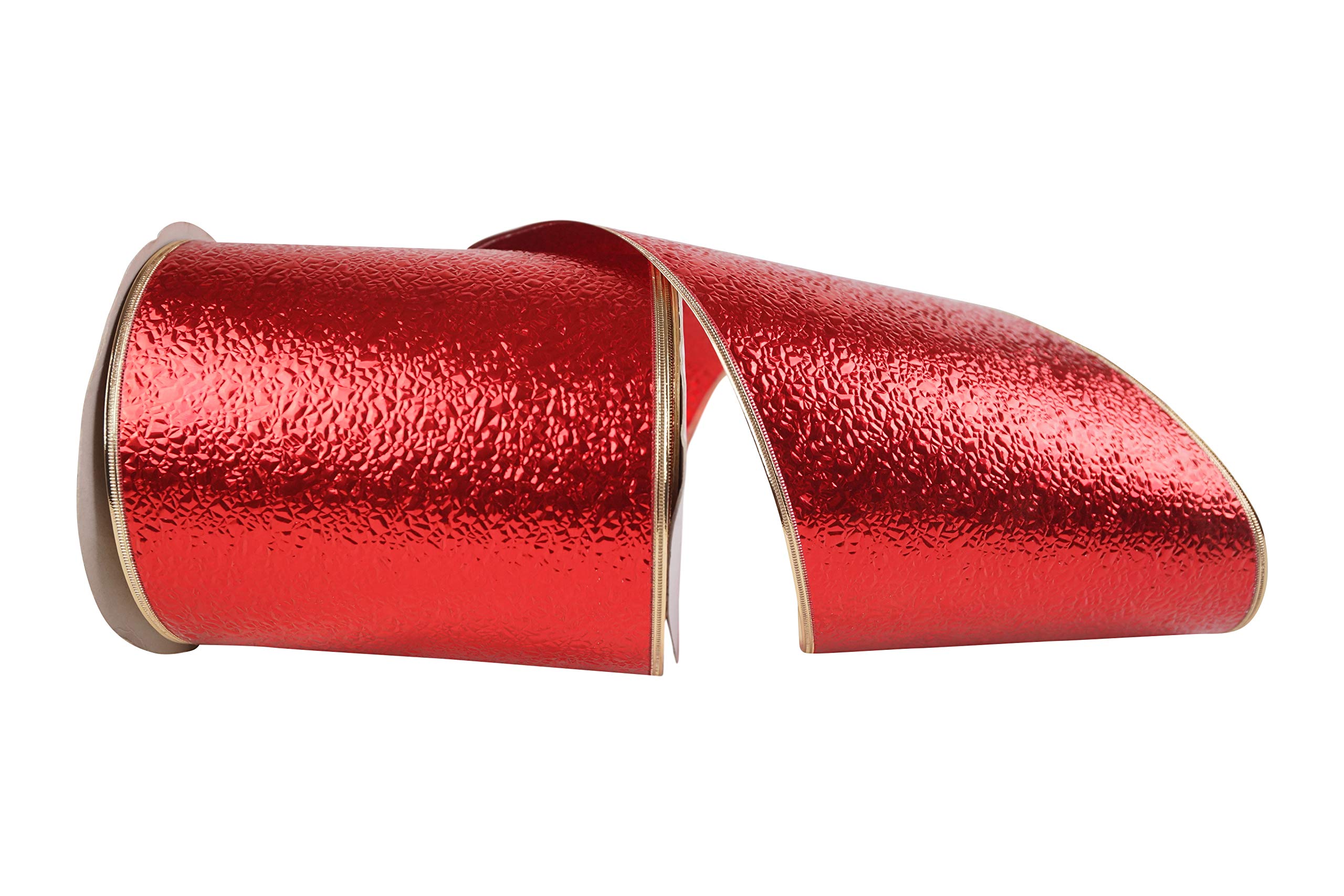 Reliant Ribbon Cracked Ice Display Wired Edge Ribbon - 6 Inch X 50 Yards, Red/Gold - Perfect for Gift Wrapping, Holiday Decorations & Craft Projects
