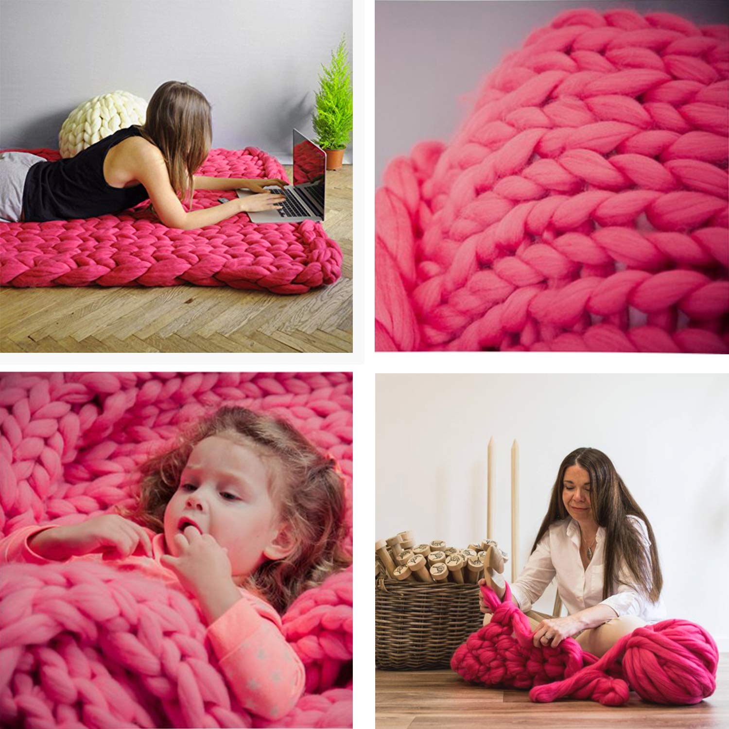 Clootess Bulky Chunky Yarn - 11 lbs Big Roving Wool for Hand Knitting, DIY Crochet, Sofa & Bed Throw Blankets (Rose Red) - Perfect for Cozy Home Decor and Winter Crafts