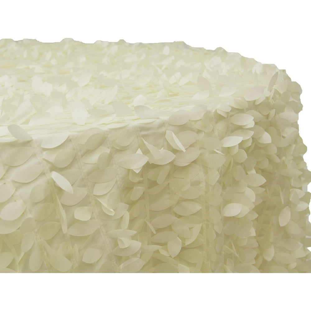 Elegant 132-Inch Round Tablecloth - Ivory Leaf Petal Taffeta Fabric for Weddings, Banquets & Formal Dining Events