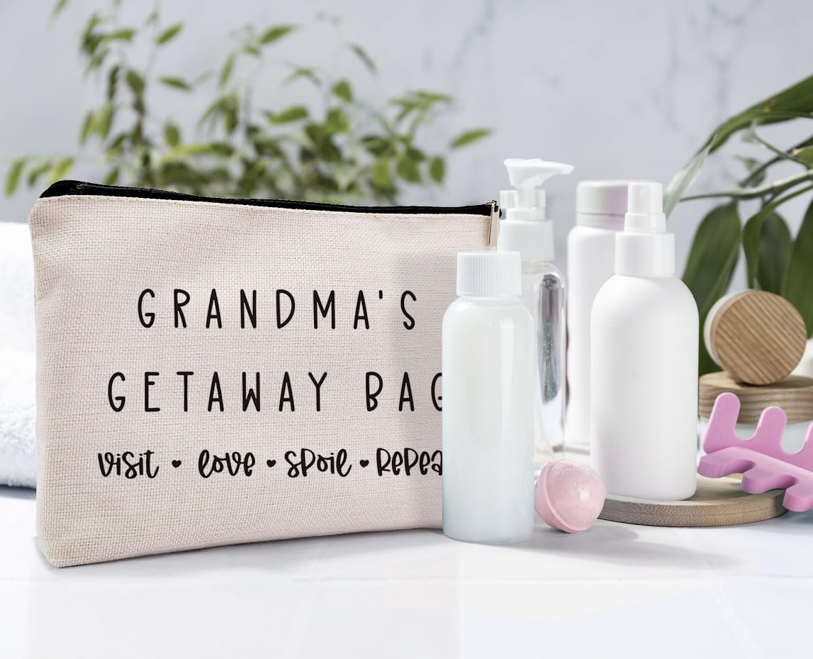 Elegant Makeup Bag for Grandma - Perfect Mothers Day, Birthday & Christmas Gift from Grandkids - Travel Toiletry Cosmetic Purse Organizer for Women - Ideal for Getaway Trips, Spa Days & Daily Use