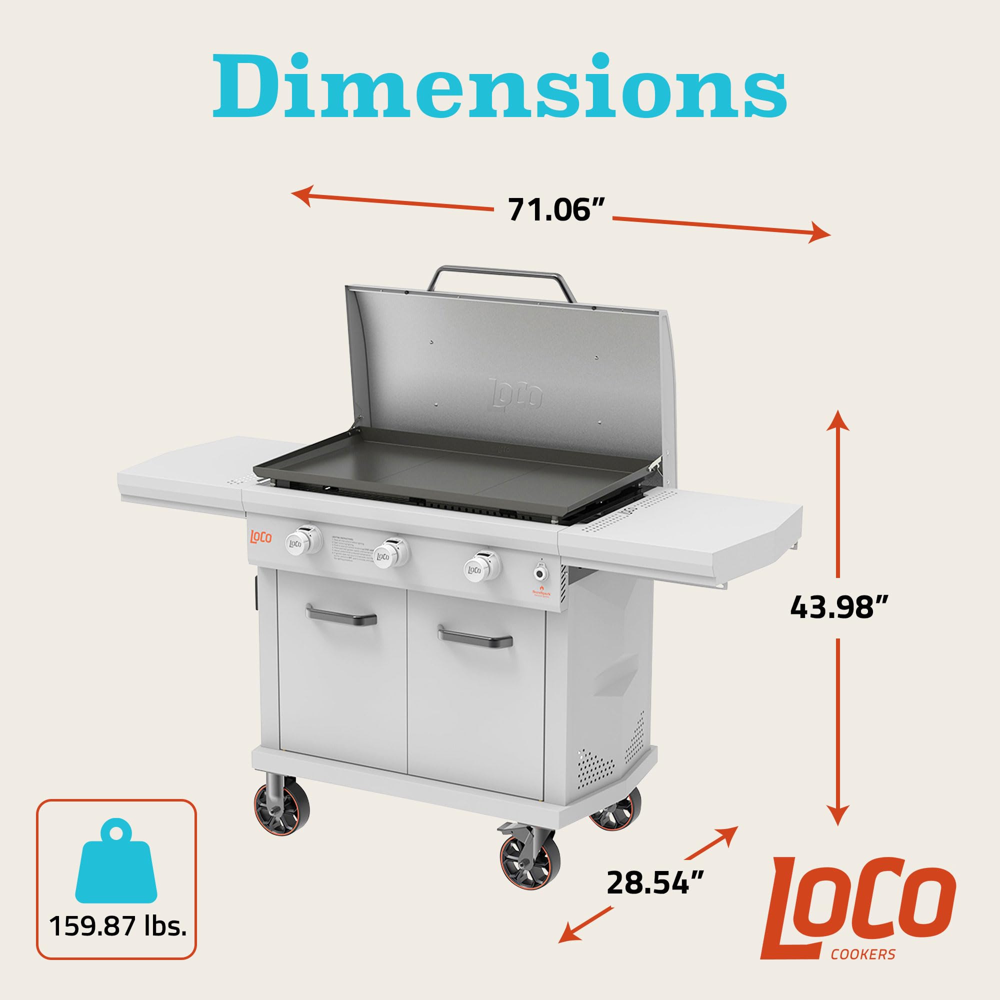 LoCo Cookers 3 Burner Flat Top Propane Gas Grill - 36 Inch Outdoor BBQ Griddle for Backyard, Camping & Tailgating | Heavy-Duty Stainless Steel Cooking Surface