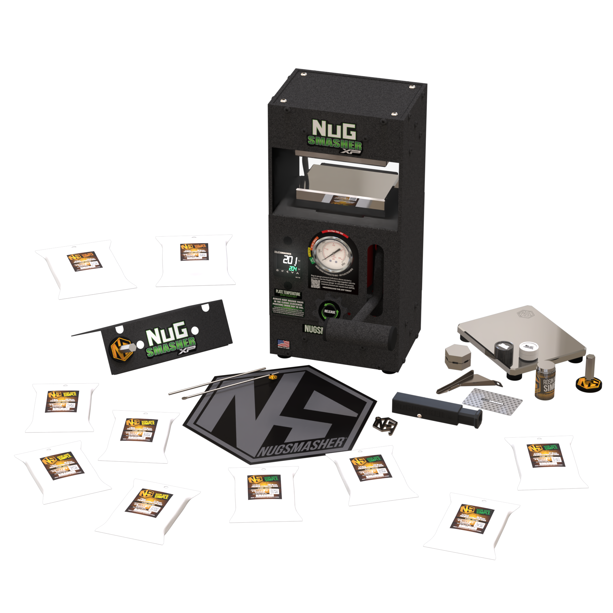 NugSmasher XP 12 Ton Rosin Press Kit with Essential Accessories - Perfect for Home and Professional Rosin Extraction
