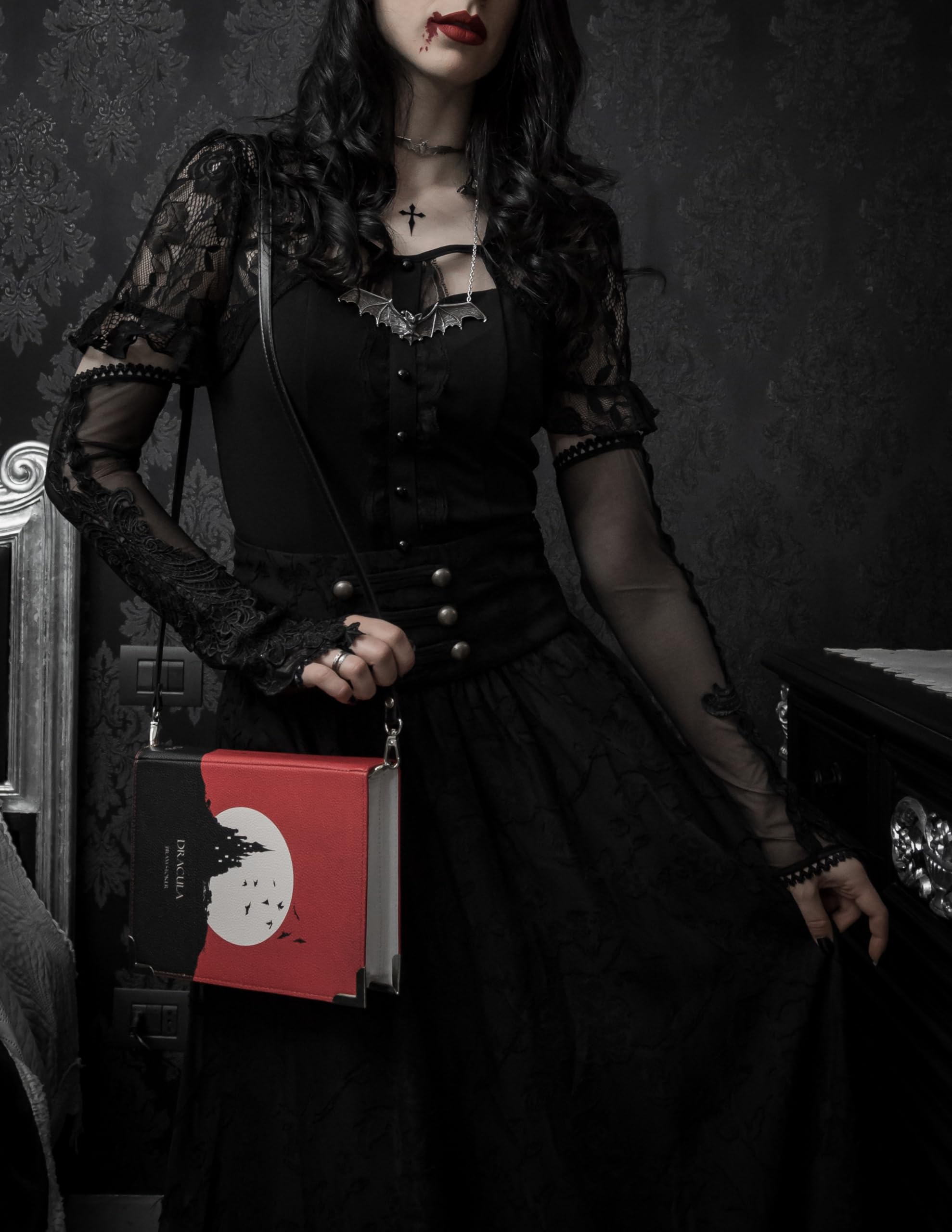 Vegan Leather Dracula Book Lovers Crossbody Purse - Gothic Literary Inspired Handbag for Women, Large Capacity Book Lover Gift - Perfect for Reading, Travel & Daily Use