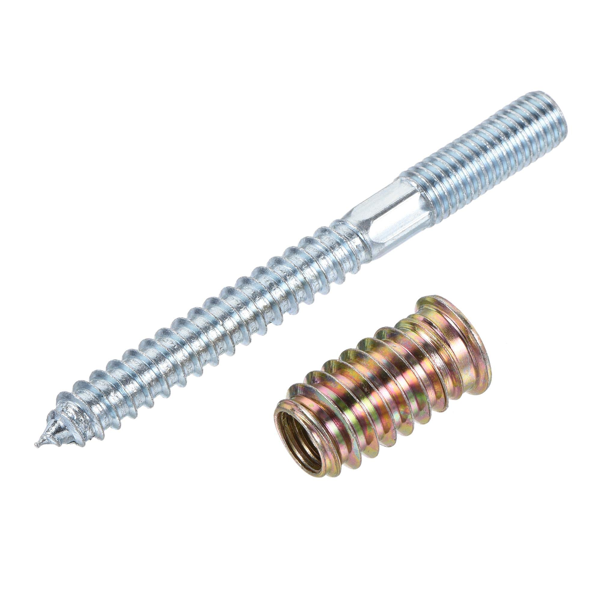 M10x30mm Insert Nuts & M10x100mm Hanger Bolts Set for Wood Furniture Assembly