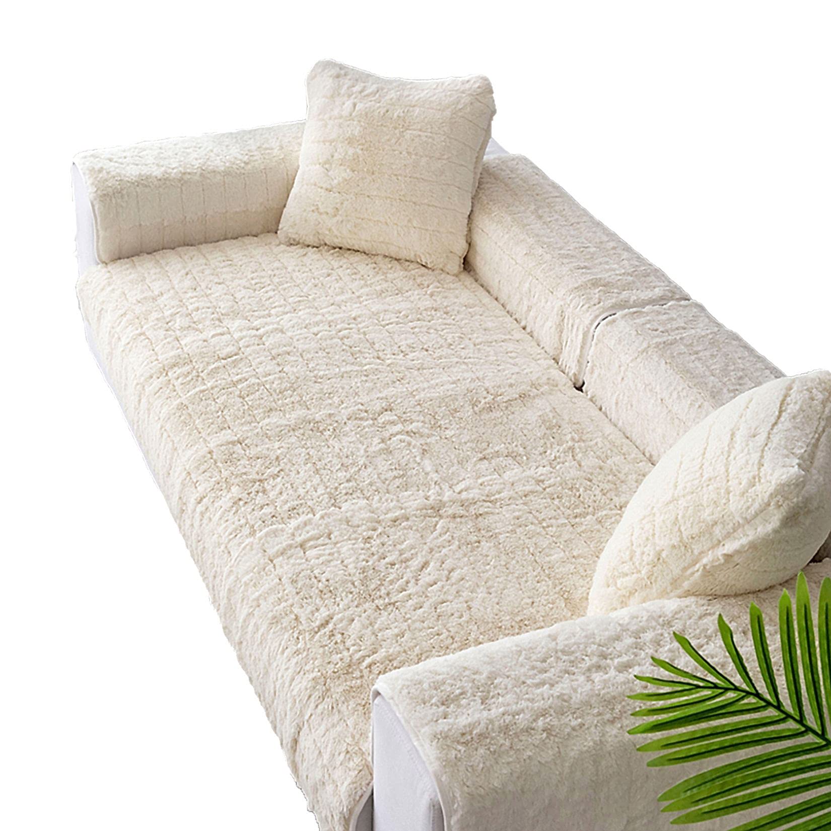 **Mqing Soft Plush Sofa Towel - Thickened Durable Non-Slip Sofa Slipcover for 123 Cushion Couch, Washable Furniture Protector Cover (Off-White, 1pc 90x160cm/35x63in) - Perfect for Living Room, Bedroom & Pet-Friendly Homes**