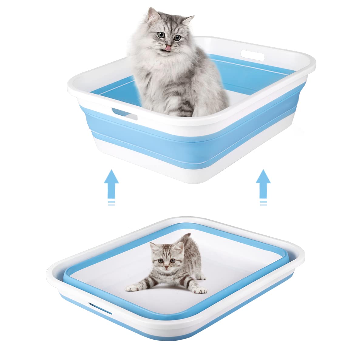 Large Cat Litter Box for Kittens to Senior Cats - Travel Litter Box with Scoop (Blue) | Perfect for Home, Travel & Multi-Cat Households