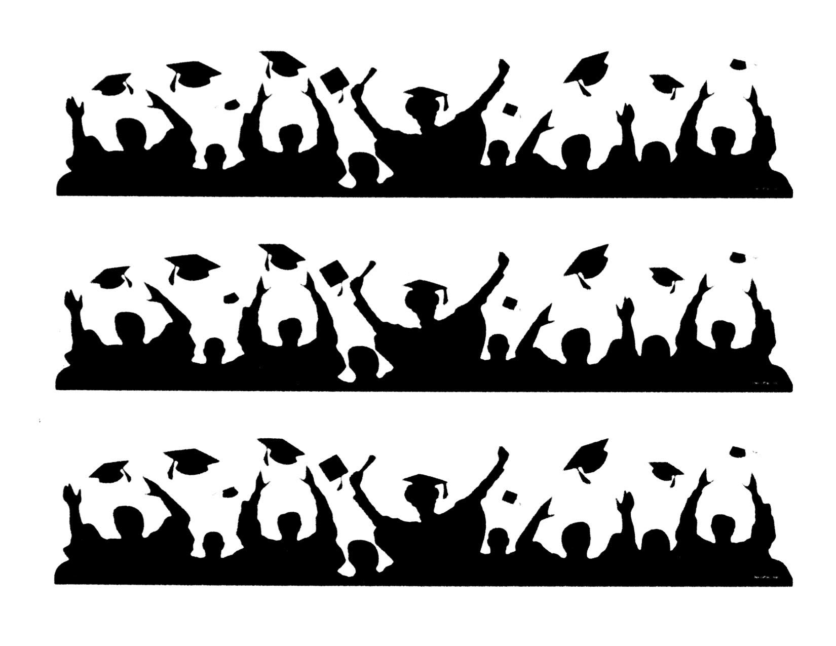 Graduation Cap & Gown Silhouette Edible Cake Borders - Designer Prints for Graduation Cakes, Cupcakes & Party Desserts
