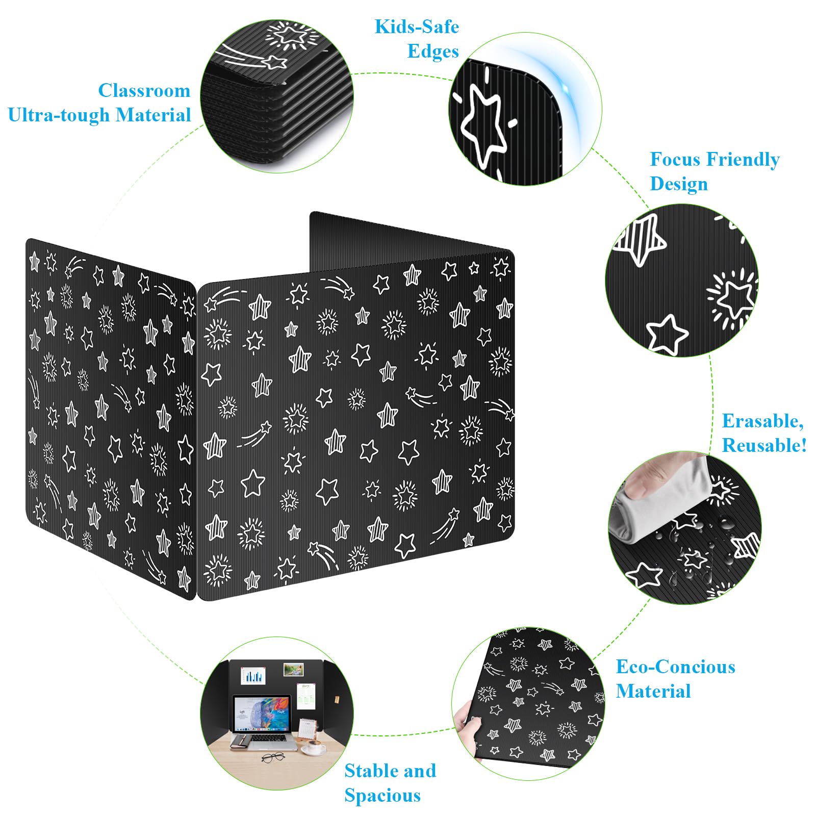 24-Pack Black Waterproof Plastic Desk Dividers for Students - Durable Study Carrel & Testing Privacy Shields - Easy to Clean Classroom Supplies for Teachers | Perfect for Exams, Study Sessions & Organized Learning Spaces