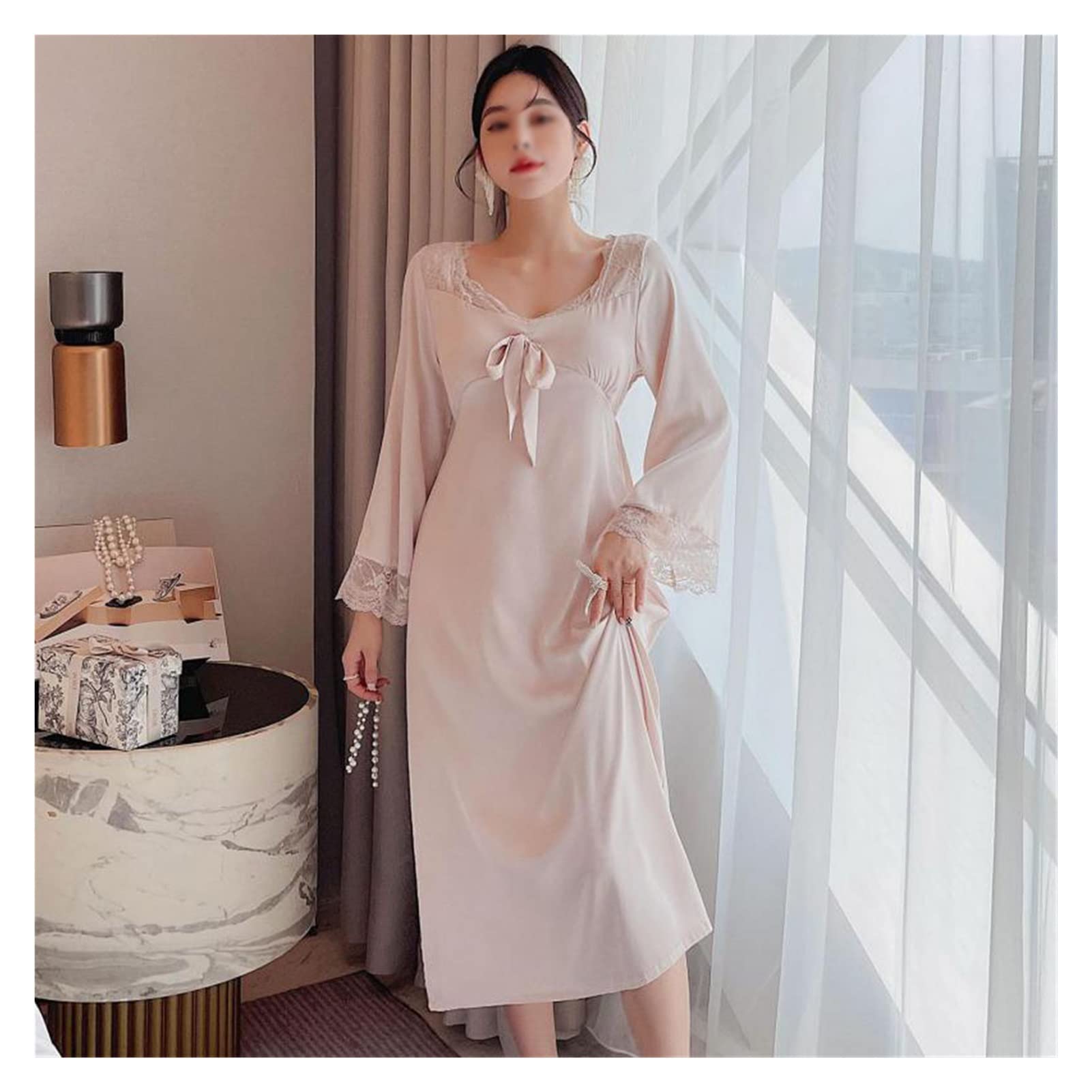 Women's Autumn Satin Pajama Set with Lace Trim - Soft Nightgown for Sleep & Lounge - Elegant Homewear & Intimate Lingerie (Color A, Size XL) - Perfect for Cozy Nights, Romantic Occasions and Relaxing at Home