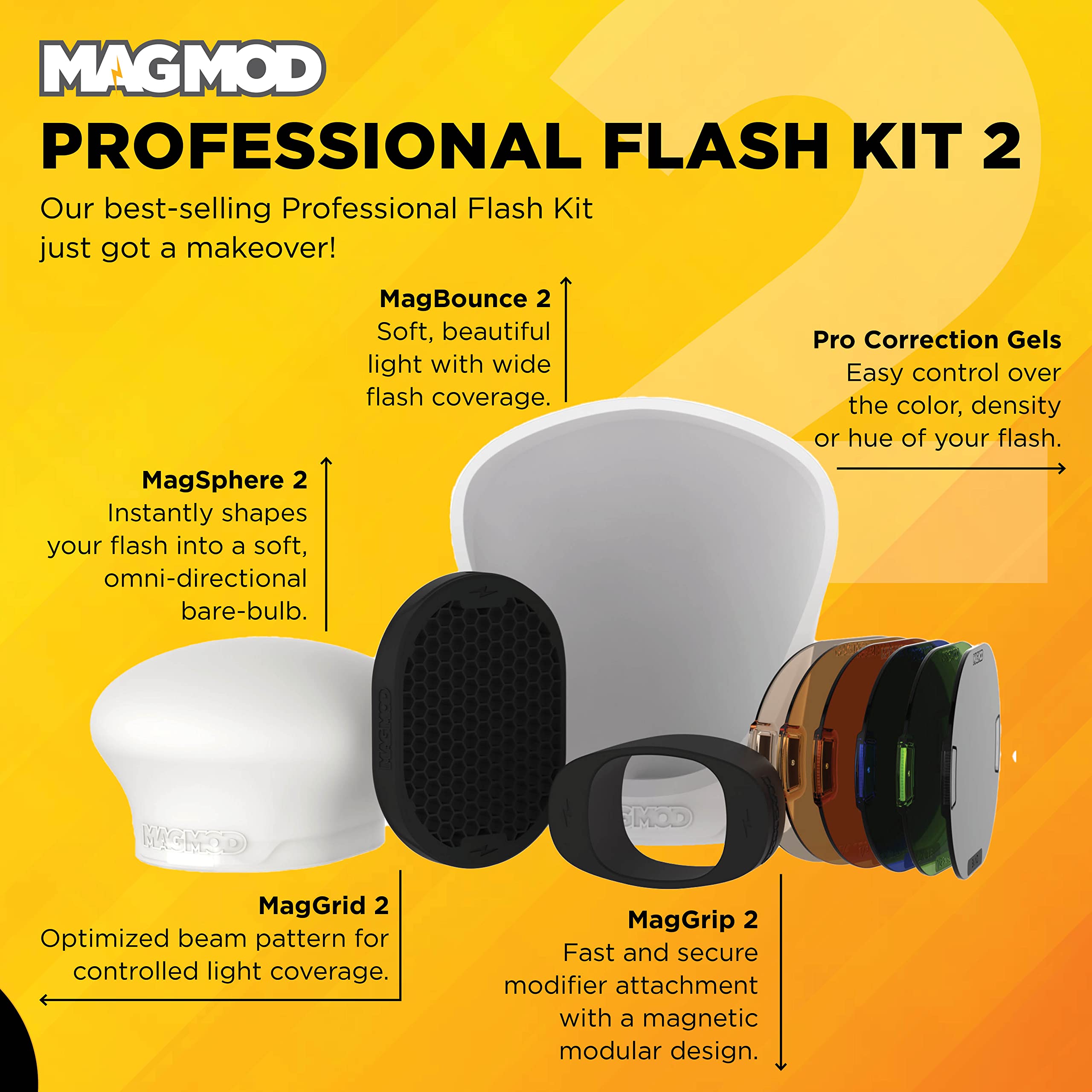 MagMod Professional Flash Kit 2 - Photography Lighting Diffuser Set with Magnetic Attachments | Lightweight Flash Modifiers for Superior Light Control | Perfect for Studio, Portrait & Event Photography