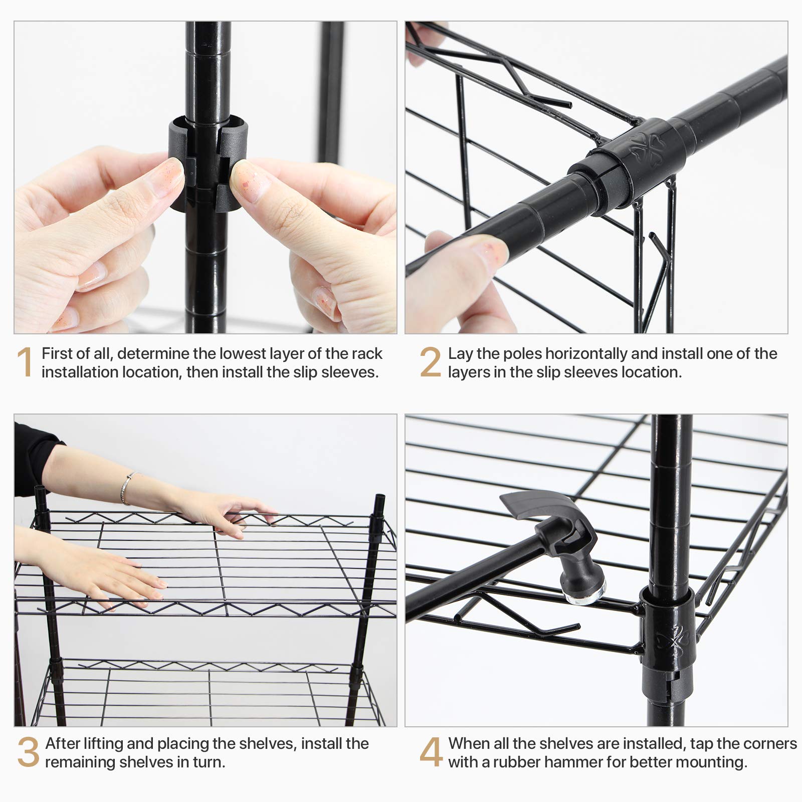 5-Tier Adjustable Wire Storage Shelf - Heavy Duty Metal Organizer Rack for Kitchen, Garage, Pantry & Closet - Black (21.3