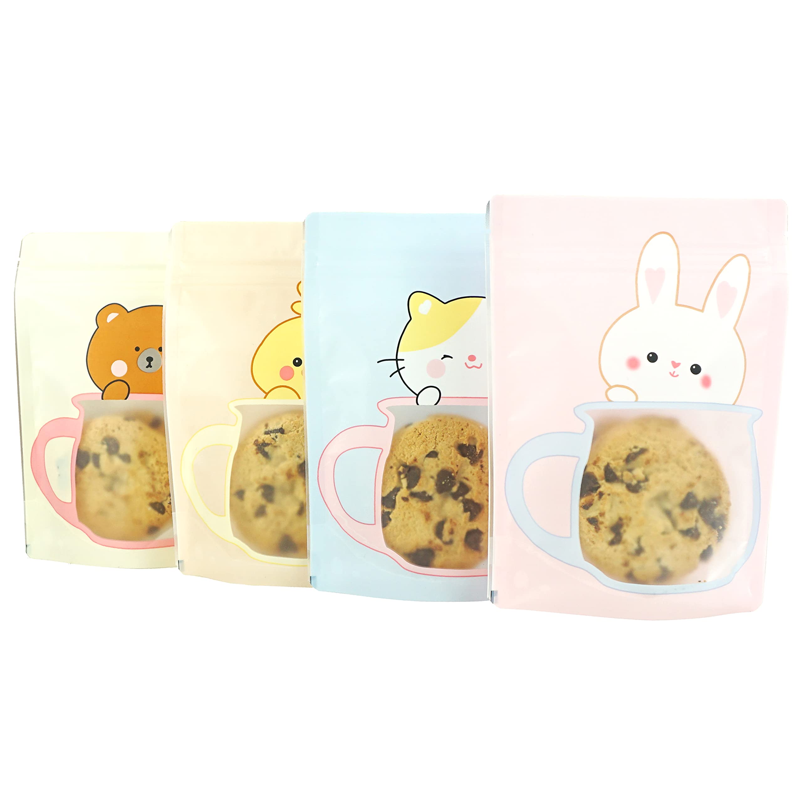 QQ Studio Animal Print Snack Bags - 5x7 Inch Pastel Plastic Bakery Bags with Window & Zipper Seal - Cute Treat Storage for Cookies, Candies, Party Favors - Assorted Animal Designs for Kids Birthday, School Snacks & Gift Packaging