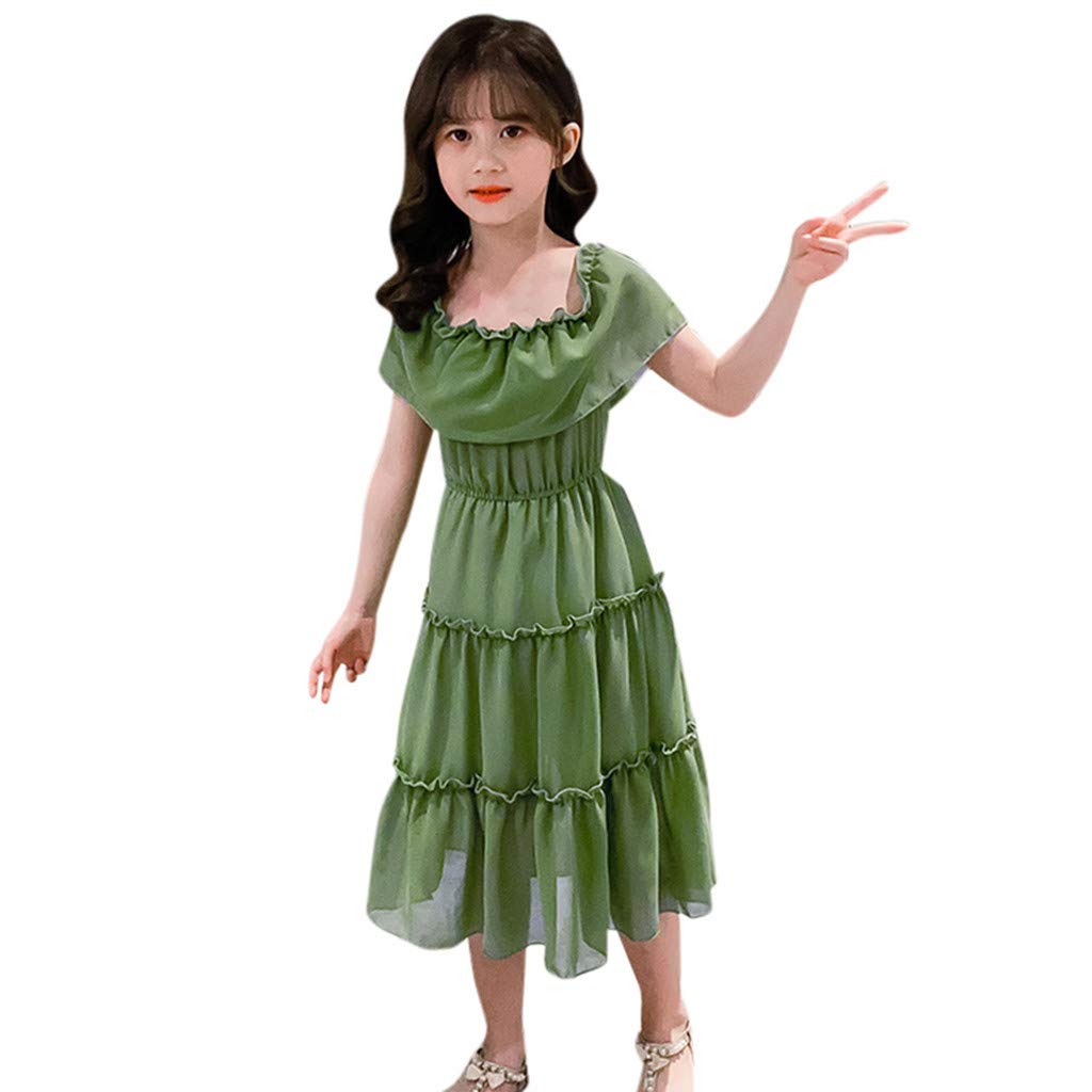 Elegant Off Shoulder Party Dress for Girls - Ruched Solid Princess Fairy Flowy Dress for Birthday, Wedding & Special Occasions