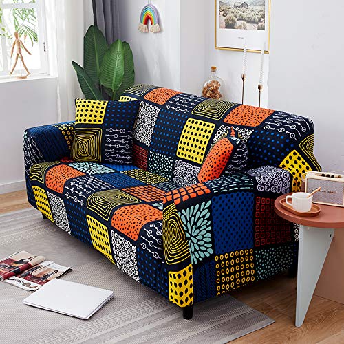 HOOBUY Stretch Sofa Slipcover for 4 Cushion Couch - Printed Couch Cover with 2 Free Pillow Cases (Fits 4-Seater & Large 3-Seater Couches) - Perfect for Living Room, Family Room & Home Decor Protection