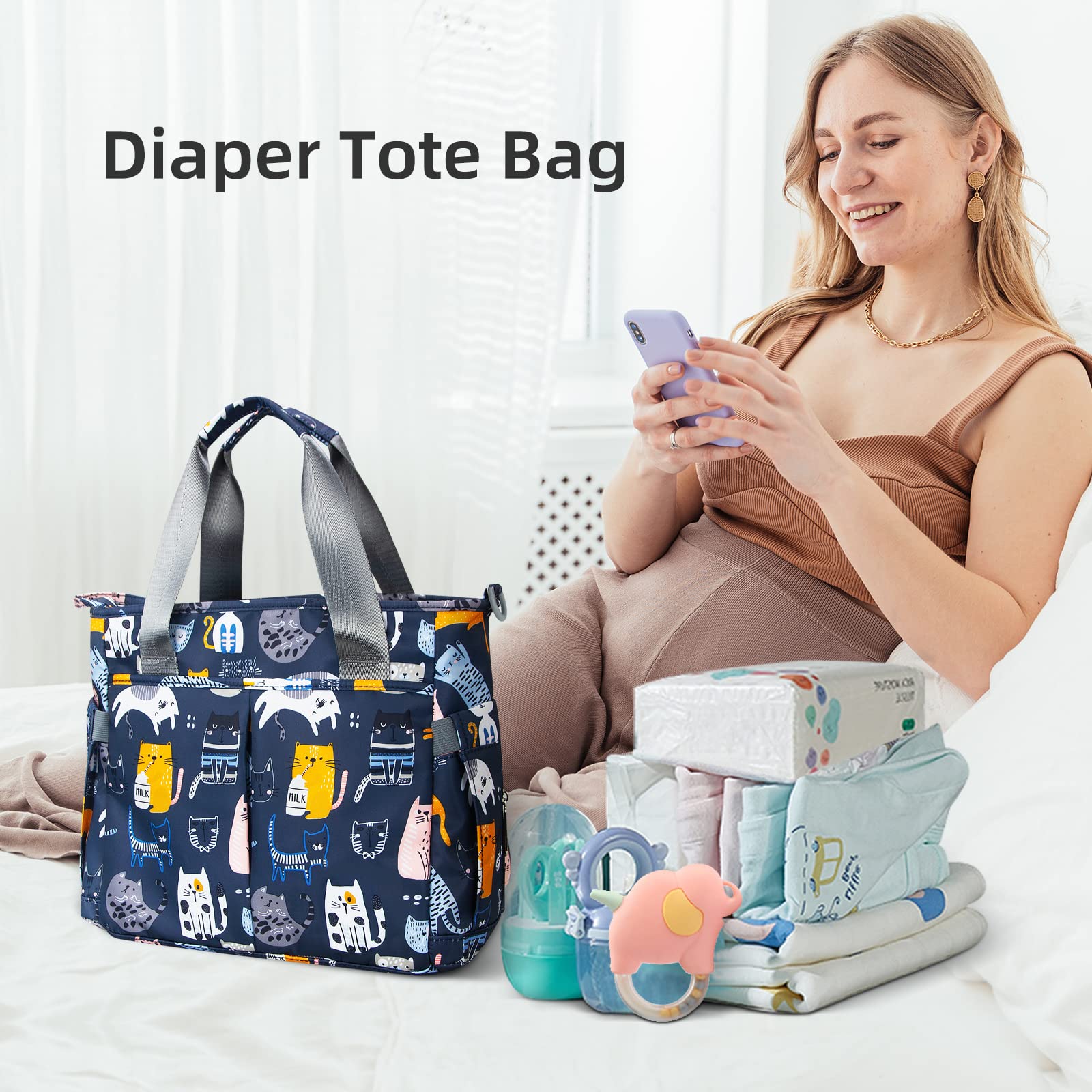 **Waterproof Diaper Bag Tote for Moms & Dads - Large Multifunctional Travel Messenger Bag (Cat Paradise Design) - Perfect for Baby Outings, Daycare & Family Trips**