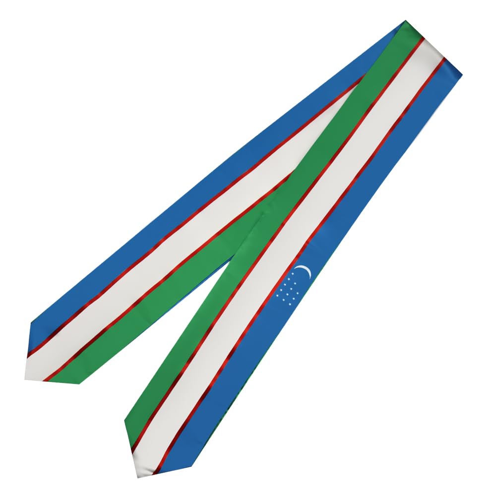 Uzbekistan Flag Graduation Stole - 180x13cm Double Sided Scarf for International Students - Perfect for Study Abroad Graduation Ceremonies, Cultural Events & Gift Giving