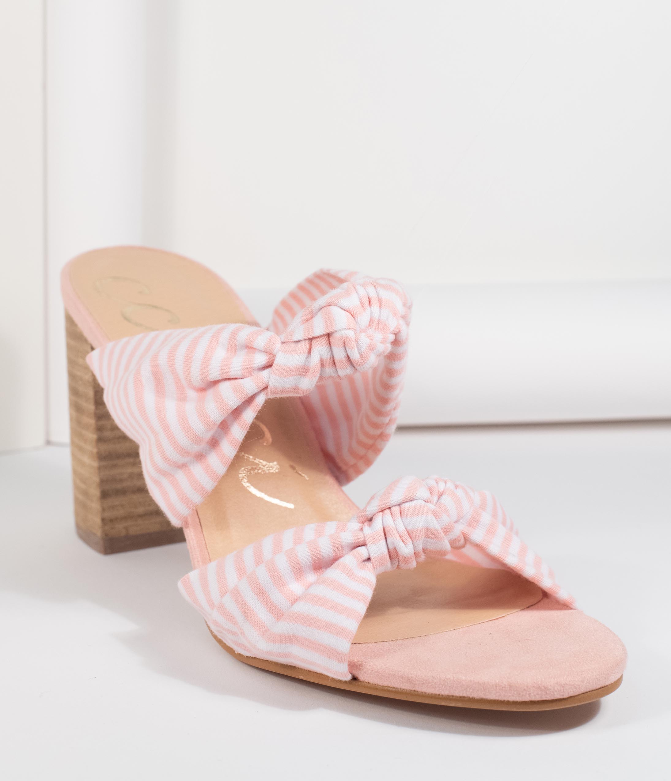 Stylish Pink & White Striped Block Heel Sandals for Women - Perfect for Summer Outfits, Weddings & Beach Vacations