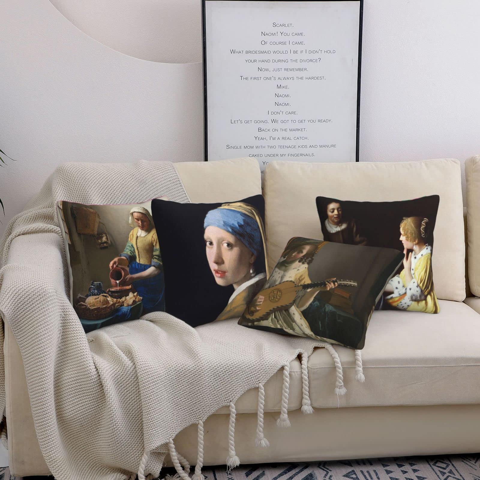 Johannes Vermeer Art Throw Pillow Covers Set of 4 - 18x18 Inch Square Decorative Cushion Covers for Sofa, Bed & Outdoor Use (45x45 cm)