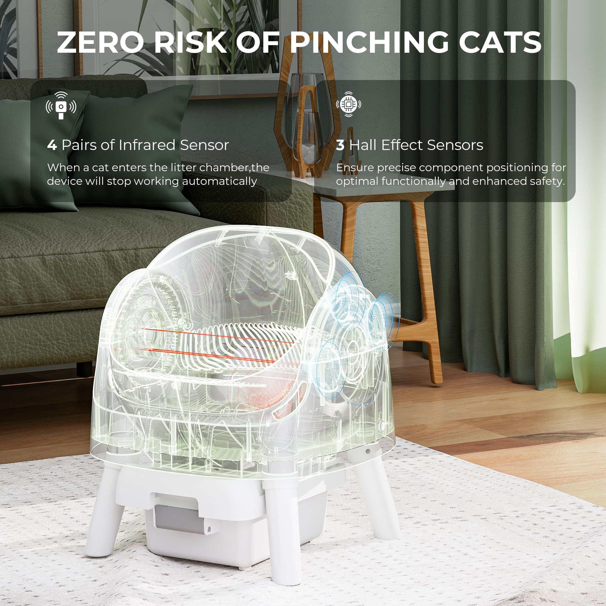 Automatic Self-Cleaning Cat Litter Box with Open Top Design - Built-in Safety & Odor Control System for Multi-Cat Homes | Perfect for Small Spaces & Busy Pet Owners
