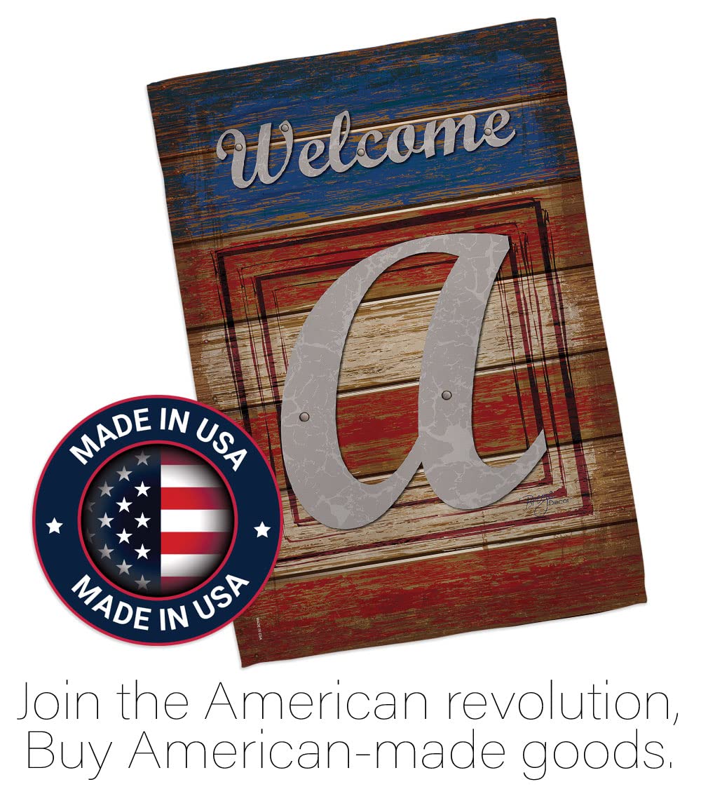 Patriotic Americana Initial House Flag Set - 28x40in w/Flagpole for Outdoor Decor