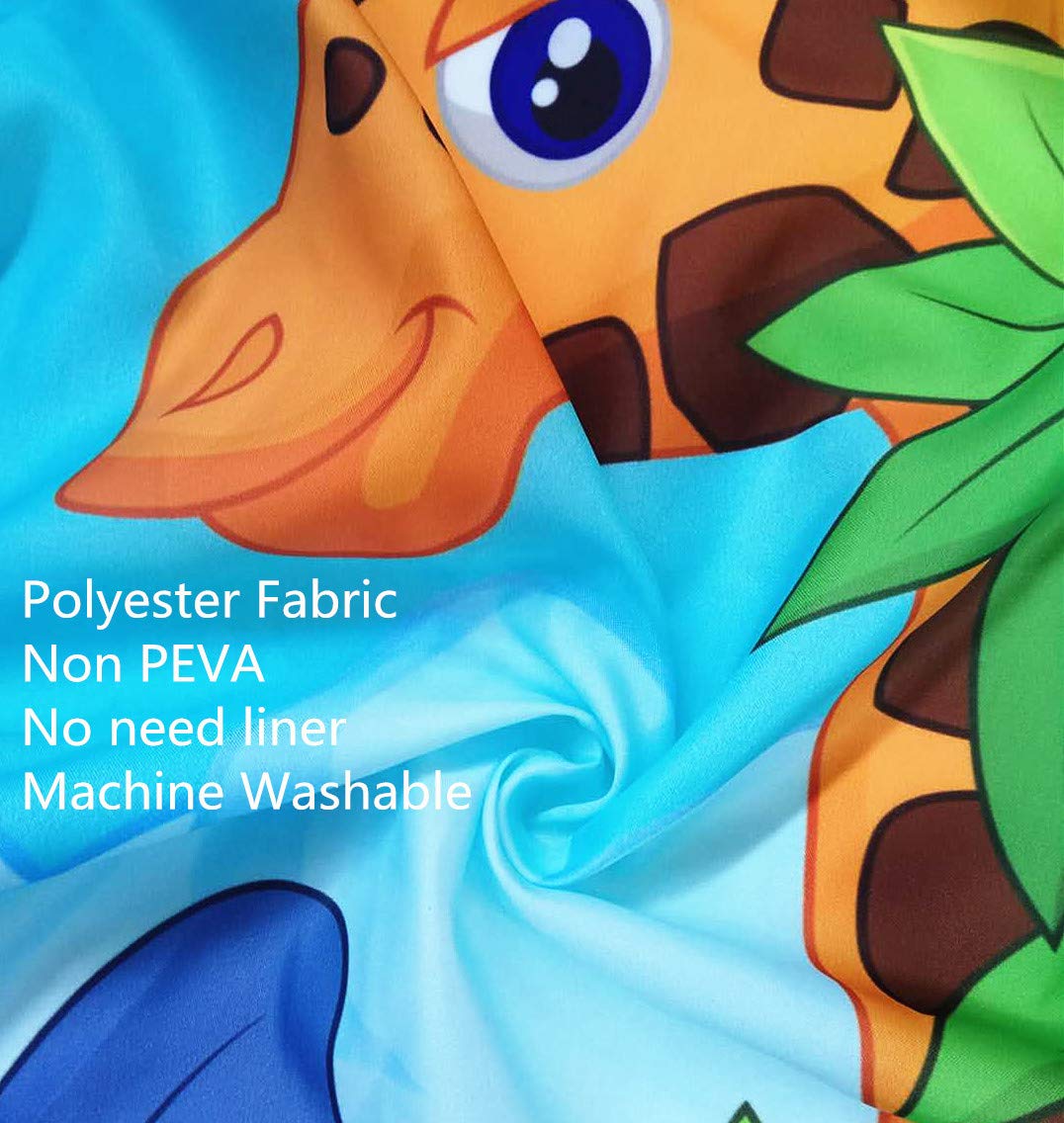 LB Wildlife Safari Shower Curtain - 72x78 Inch Extra Long Waterproof Polyester Bathroom Curtain with Hooks, Jungle Forest Cartoon Animals Design for Kids & Nursery Decor | Perfect for Bathroom, Kids Room, and Safari-Themed Home Decor