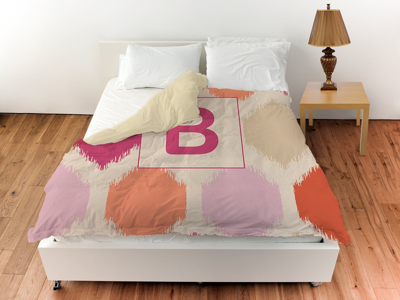 Manual Woodworkers & Weavers Monogrammed Letter B Pink Batik Duvet Cover - Twin Size for Girls Bedroom, Guest Room & Dorm Decor