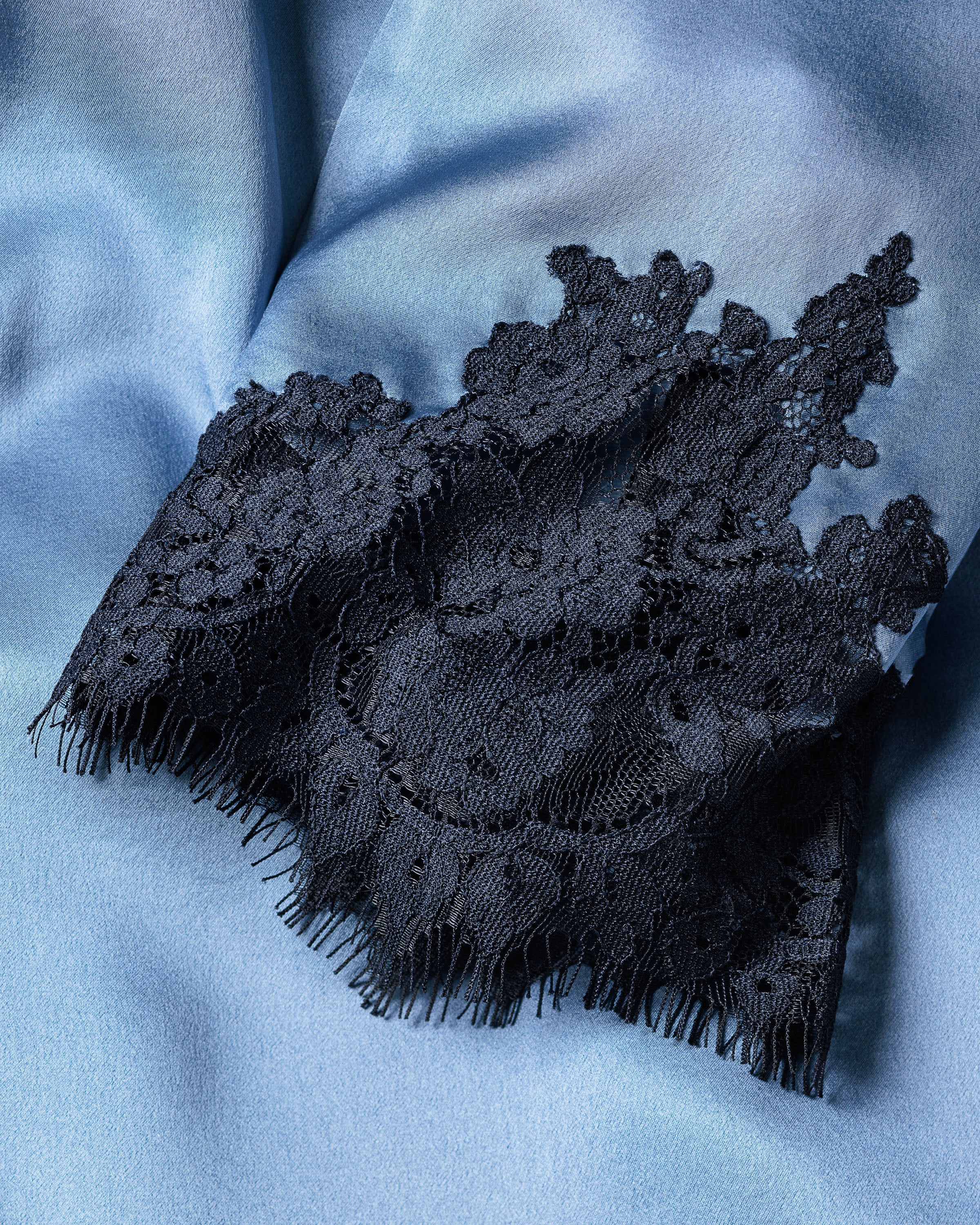 Elegant Women's Silk Lace Robe in Mystique Blue - Luxurious Sleepwear for Bridal, Honeymoon & Boudoir Photography