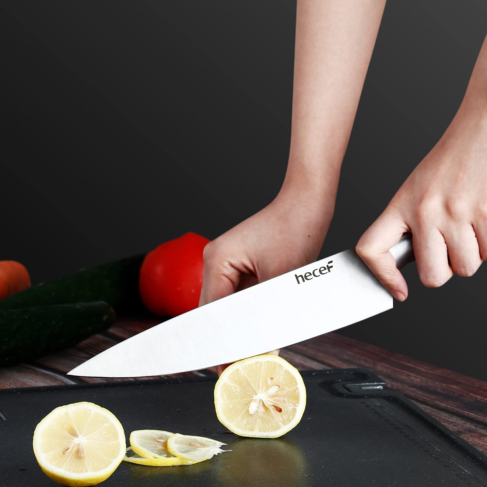 Premium 5-Piece Gradient Black Kitchen Knife Set - Satin Finish Blades, Hollow Handle, Protective Sheaths - Chef, Santoku, Bread, Utility & Paring Knives - Perfect for Home Cooking, Professional Chefs & Gift Giving