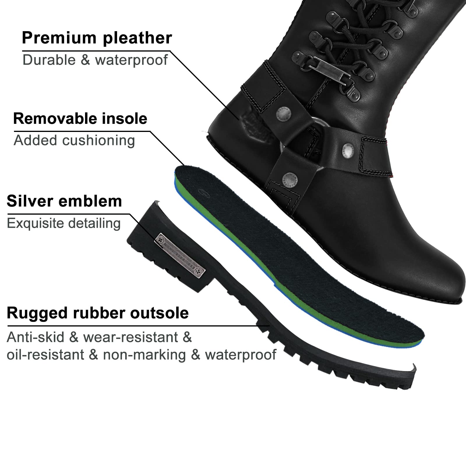 **Dream Apparel Women's Motorcycle Riding Boots – Square Toe Biker Boots, Knee High Lace-Up with Side Zipper, Black PU Leather Boots for Ladies – Perfect for Motorcycle Riding, Biker Events & Fashion Outfits**