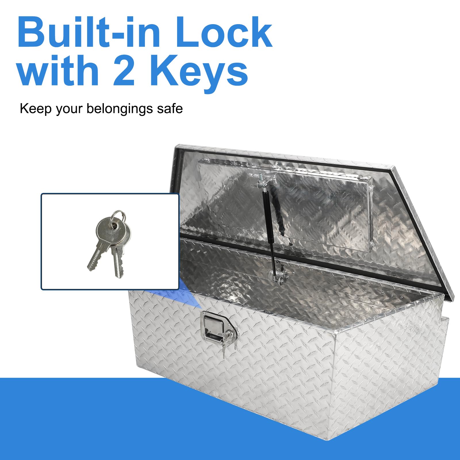 EASYBERG 39 Inch Heavy Duty Aluminum Trailer Tongue Tool Box with Lock & Keys - Silver Diamond Plate Storage for Trucks, Trailers, RVs (39