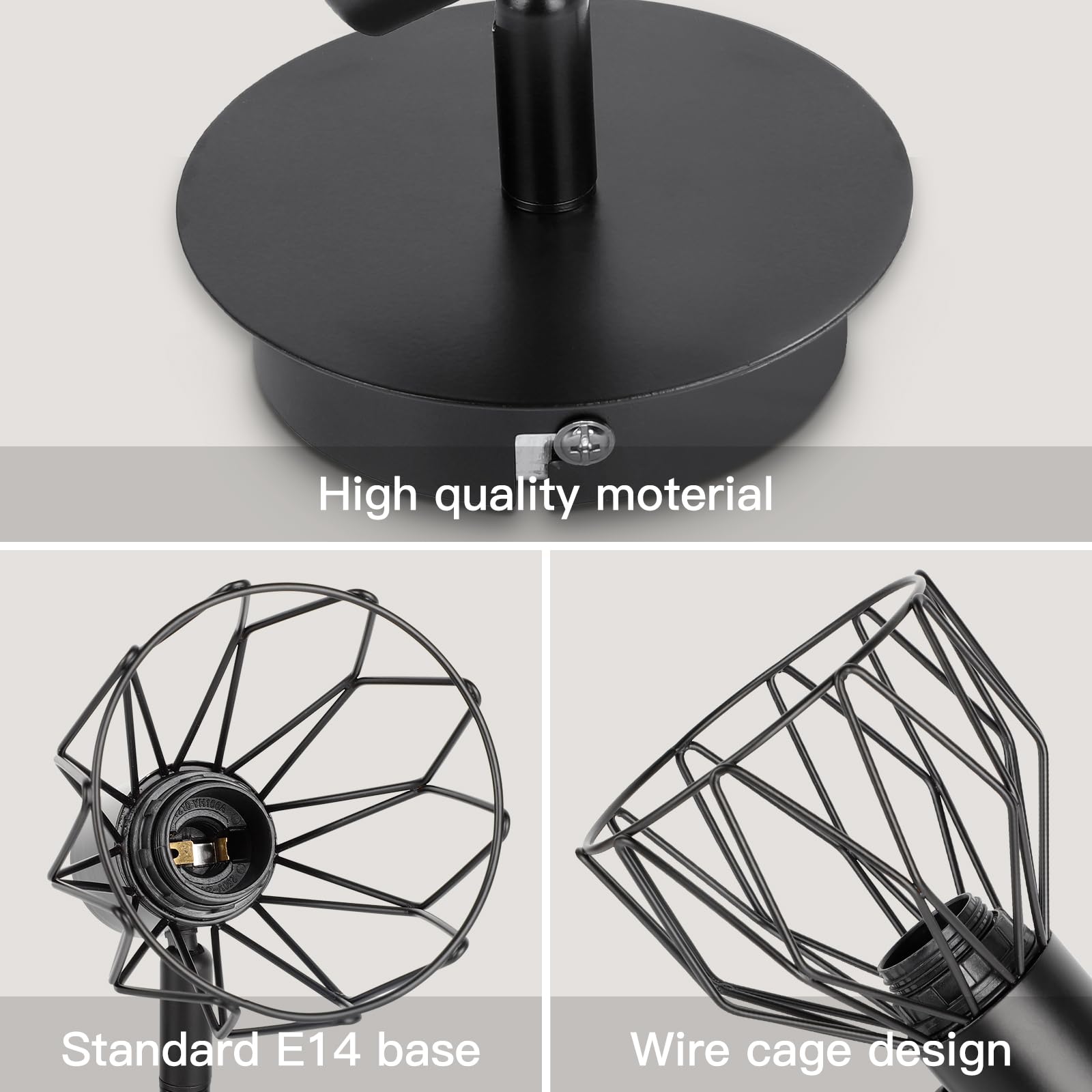 Industrial Wall Lights with E14 Socket - Adjustable Wire Cage Shade, Black Metal Sconce Lighting (2 Pack) - Perfect for Living Room, Bedroom, Hallway & Shop Decor