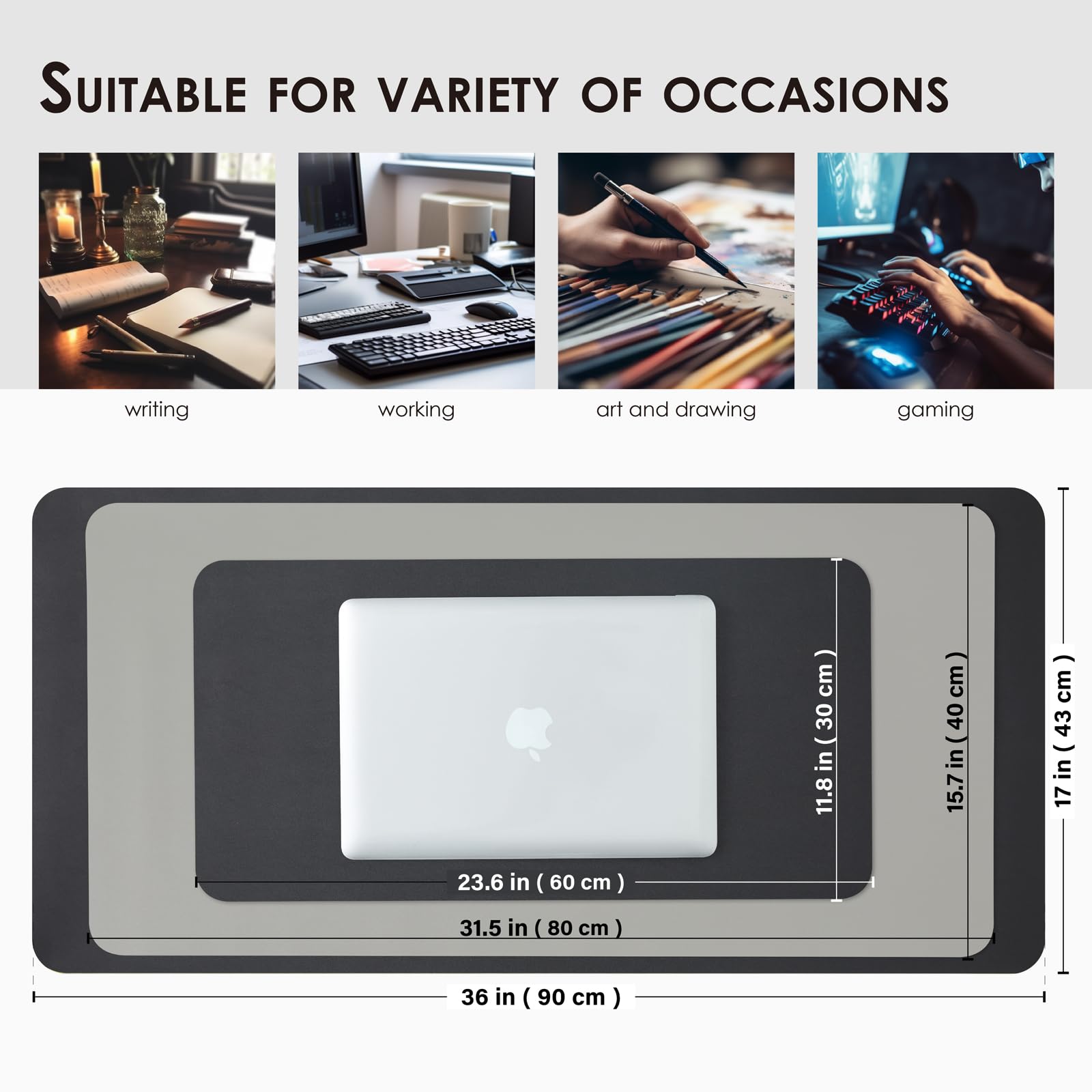 Premium Dual-Sided Leather Desk Mat - Waterproof Office & Home Desk Pad - Large Mouse Pad for Workspace Organization (Black/Gray, 31.5