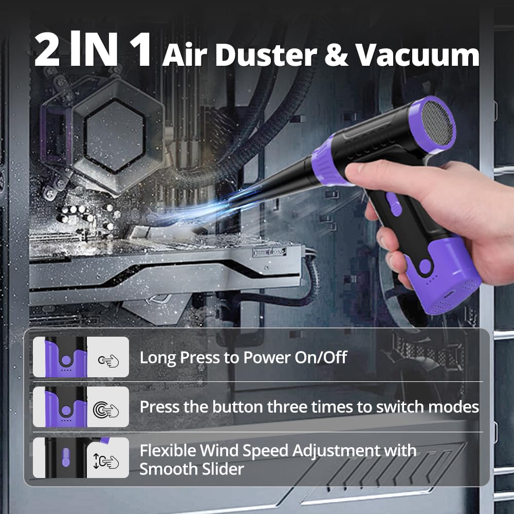 Electric Air Blower 150,000 RPM - Compressed Air Duster for Keyboard, PC, Car & Electronics Cleaning | Portable Dust Blower Spray Kit | Perfect for Home Office, Workshop & Computer Maintenance (Purple)